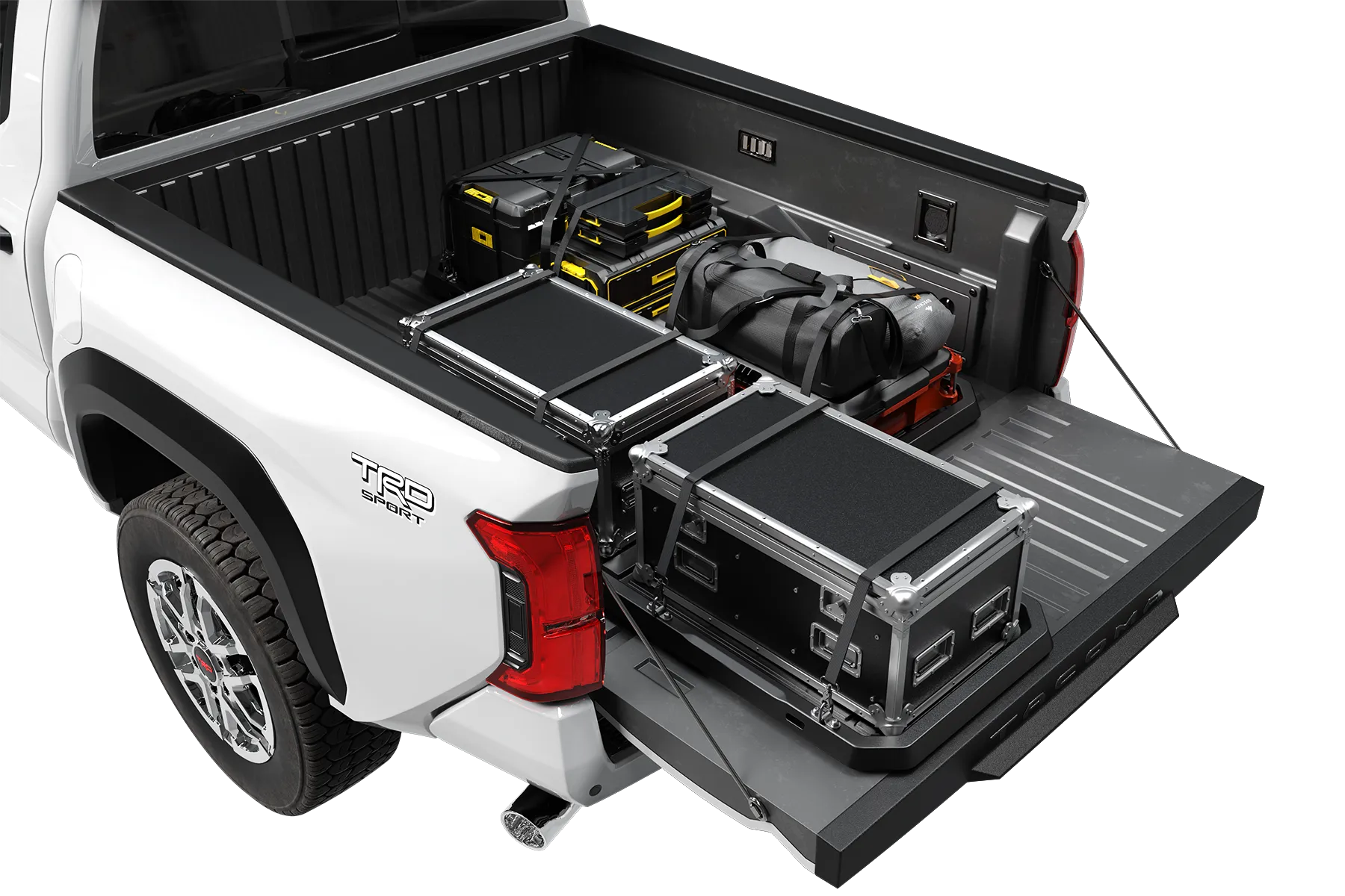 TRUMGETA Bed Storage Solution for 2024-2026 Toyota Tacoma, Slide Out Cargo Tray with Keyless Security Lockbox