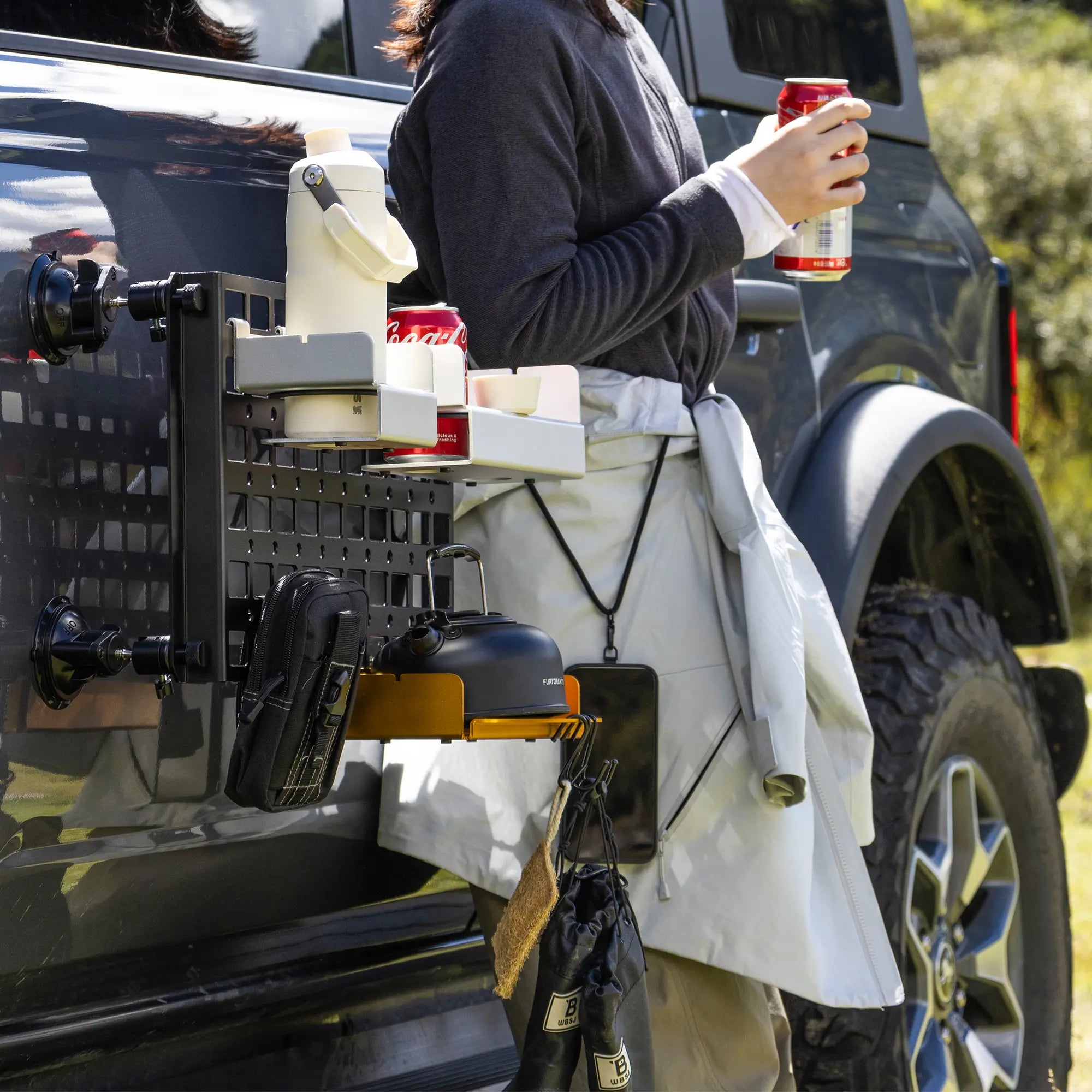 Magnetic Vehicle Side Tray System with MOLLE Panel for Pickup Camping, Outdoor Cooking and Jobsite Organization-6