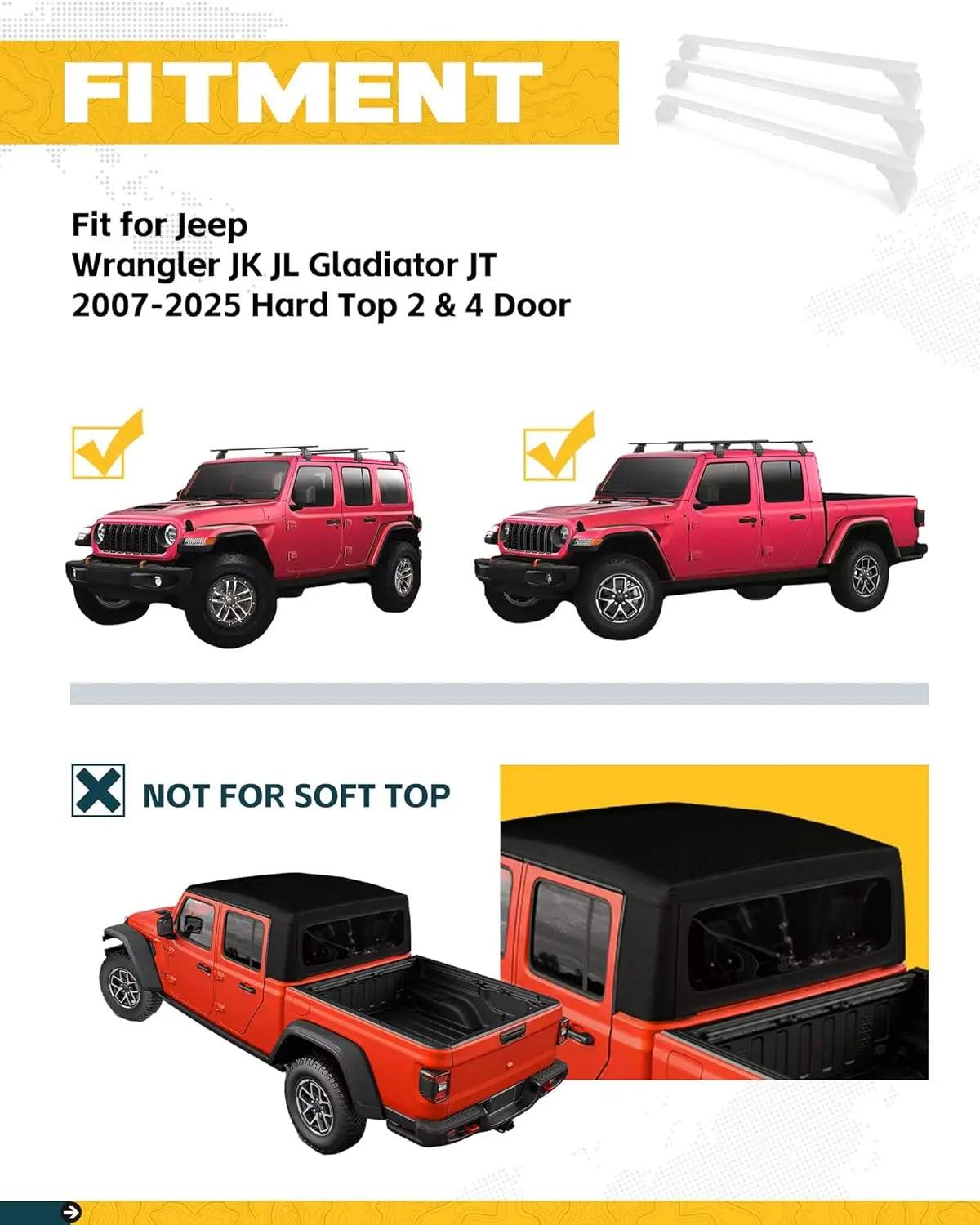 3X Cross Bars Set for Jeep Wrangler Gladiator-2