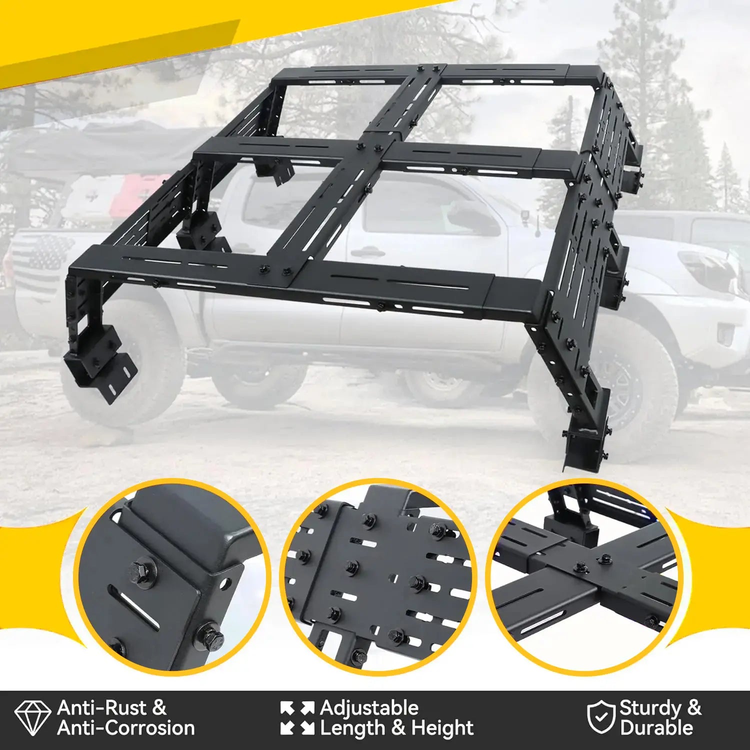 Adjustable Overland Truck Bed Rack for Full-Size Pickup-3