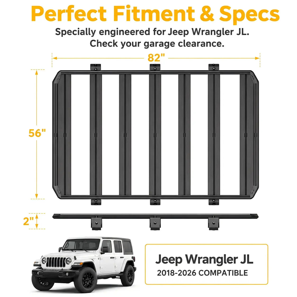 Trumgeta 56" x 82" Aluminum T-Slot Roof Rack Platform for Jeep Wrangler JL 2018–2026 -3