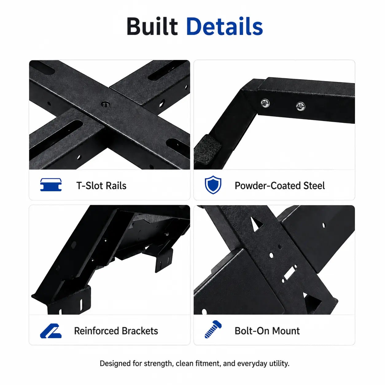 TRUMGETA Overland Bed Rack Fit for 2005-2024 Toyota Tacoma, Overland Tent Rack with T-Slot System