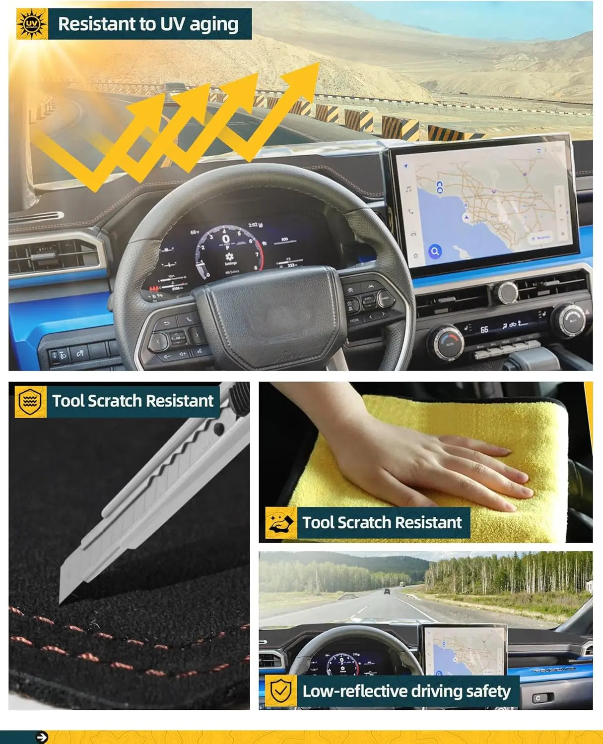 Dashboard Cover Mat Fit for 2024 2025 2026 Tacoma Accessories Dash Cover Upgrade Suede Non-Slip Dash Mat Sunshade Glare UV Rays Protector-4