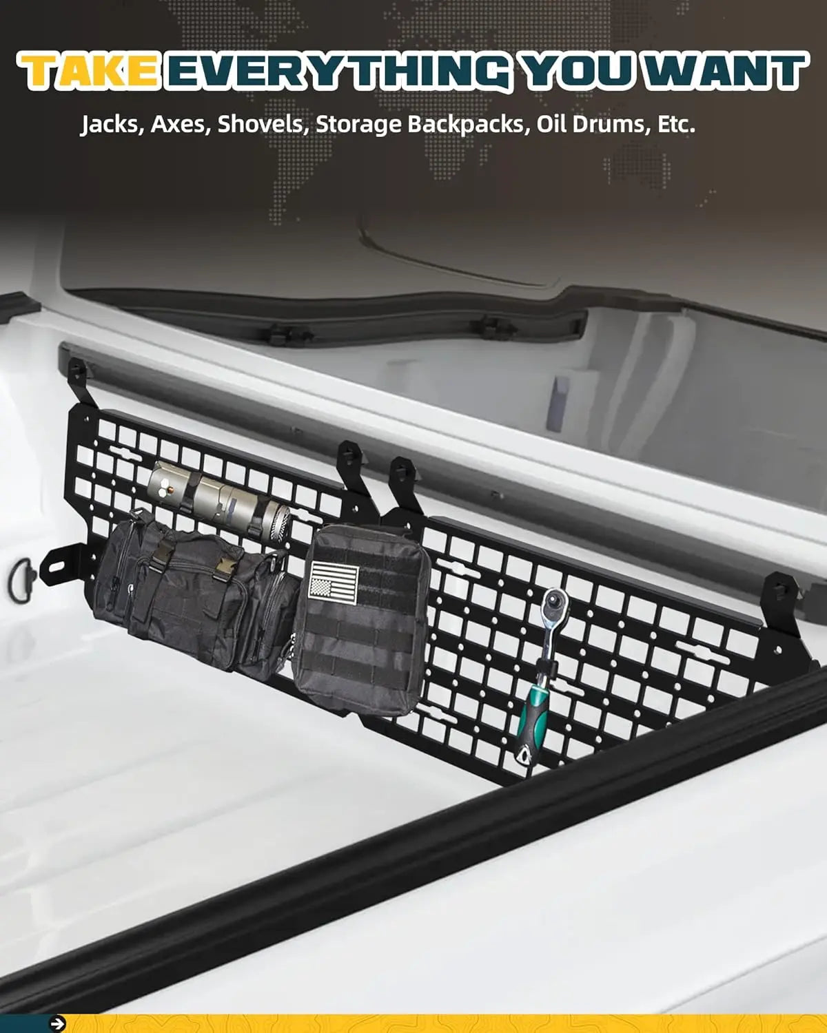Front Bed MOLLE Panel for 5 Feet Jeep Gladiator 2019-2025 Truck Storage Organizer System-6
