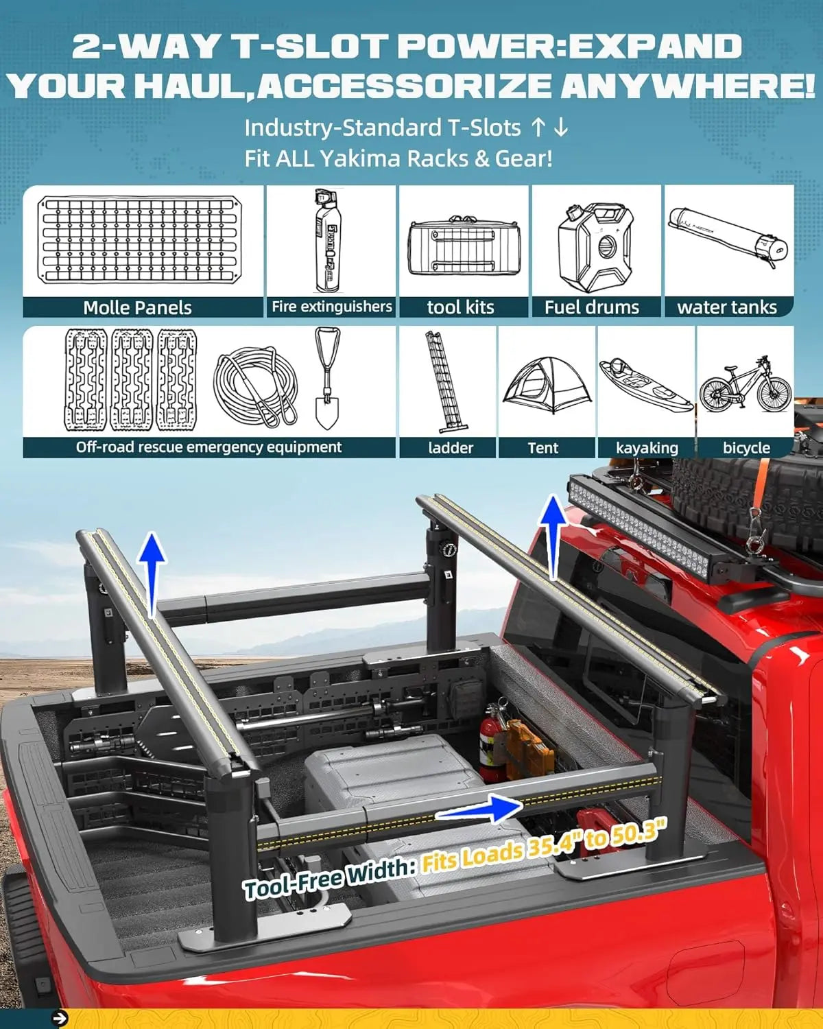 Universal Adjustable Truck Bed Rack for Full Size Trucks 600 LBS with Side Bars-5