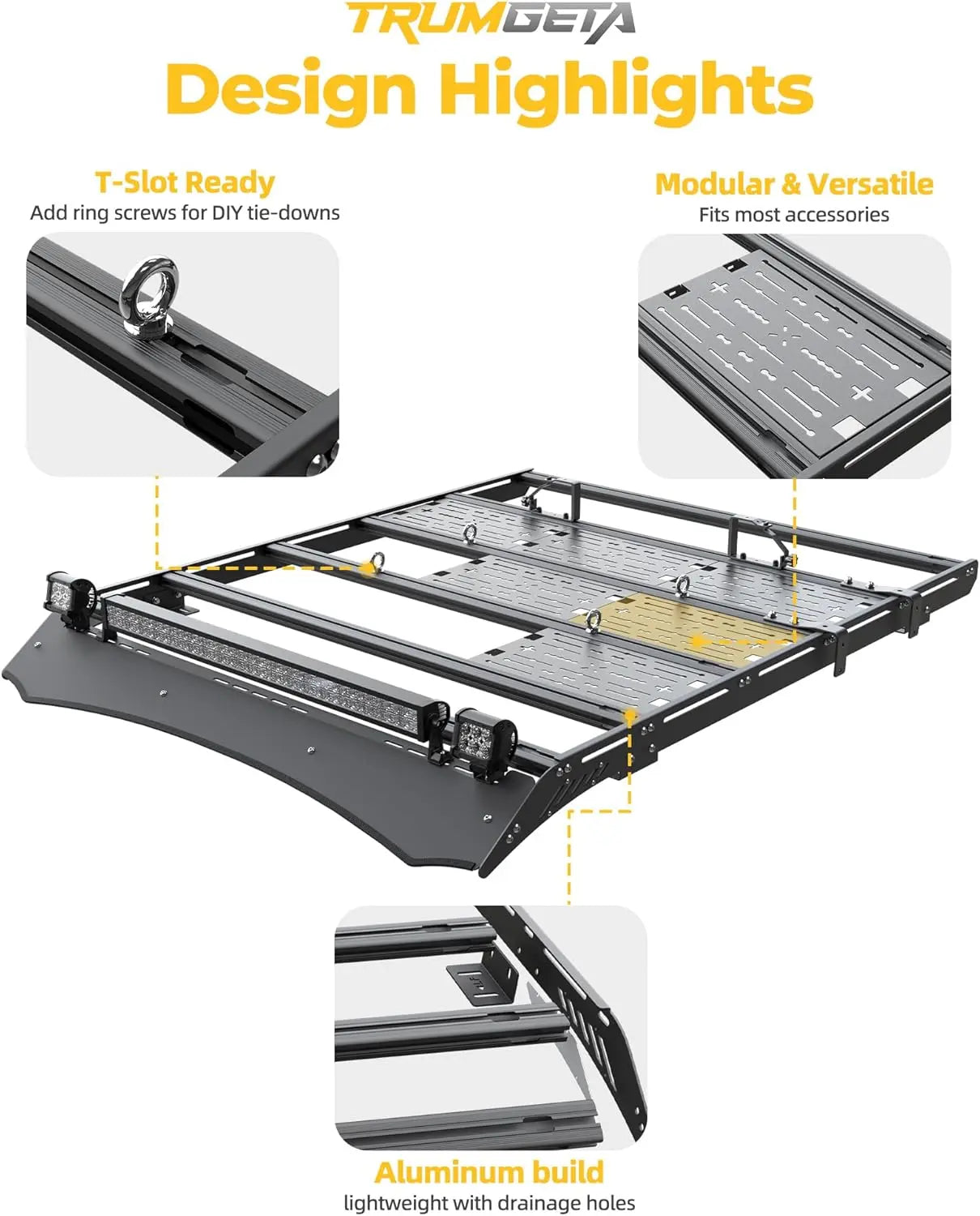 Trumgeta Heavy Duty Aluminum Roof Rack for 4th Gen Toyota Tacoma Double Cab 2024-2026 -5