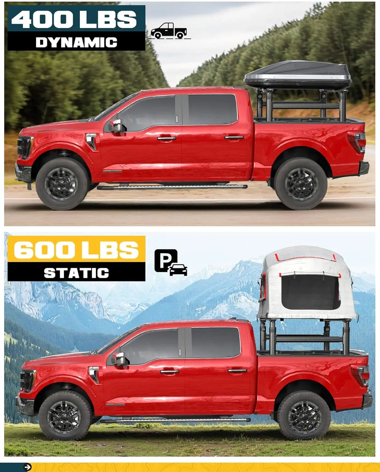 Universal Adjustable Truck Bed Rack for Full Size Trucks 600 LBS with Side Bars-6