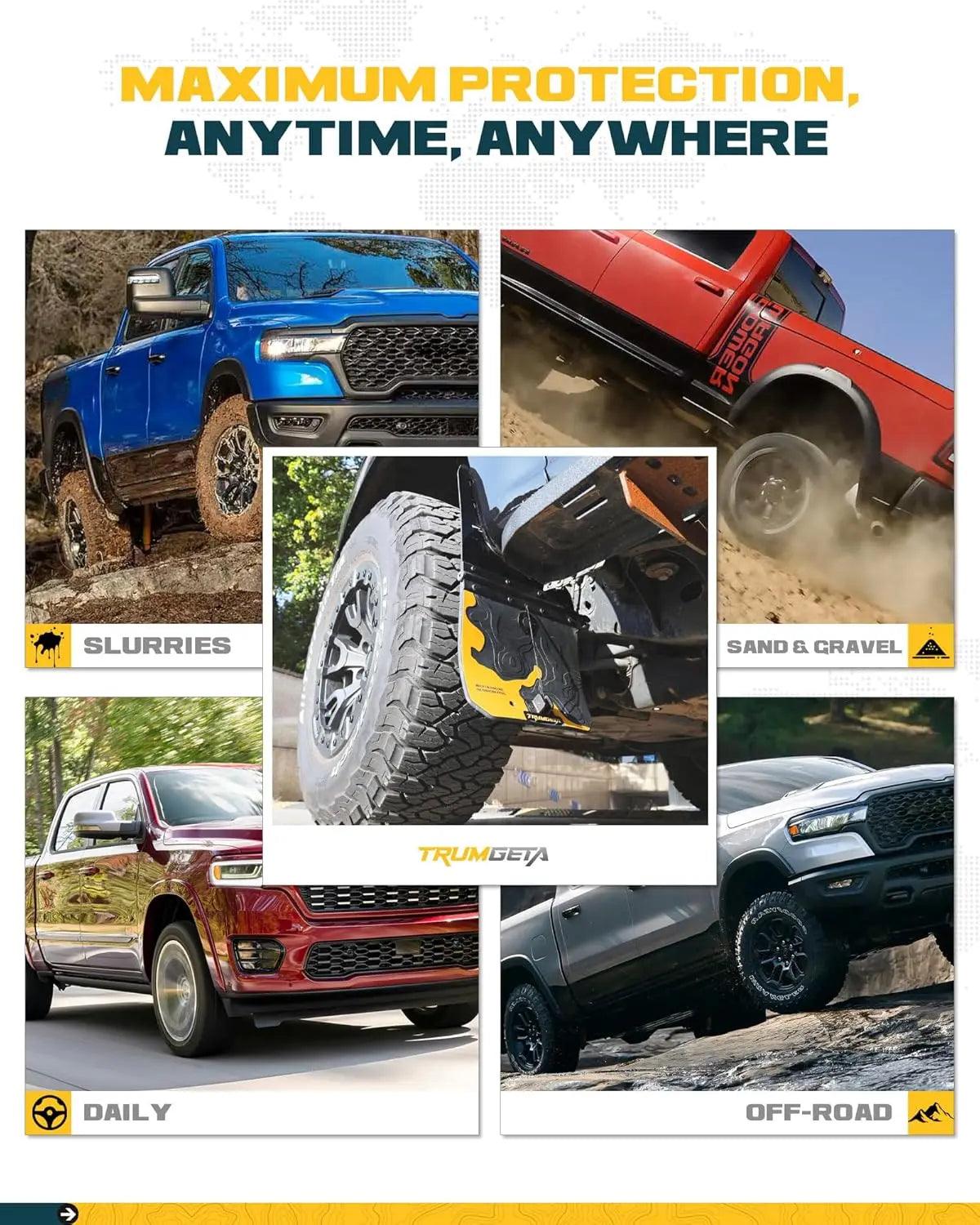 4PCS Upgraded Truck Mud Flaps for 2019-2025 Ram 1500 w/Fender Flares Model-6