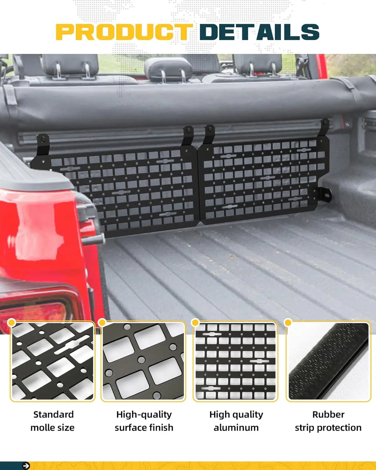 Front Bed MOLLE Panel for 5 Feet Jeep Gladiator 2019-2025 Truck Storage Organizer System-7