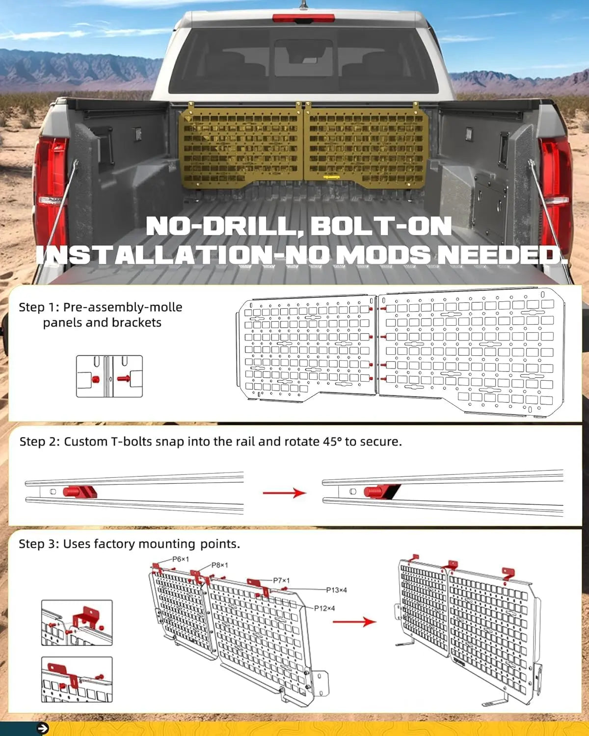 Front Bed MOLLE Panel Fit for 5.5 Feet Toyota Tacoma 2016-2023 Truck Storage Organizer System-6