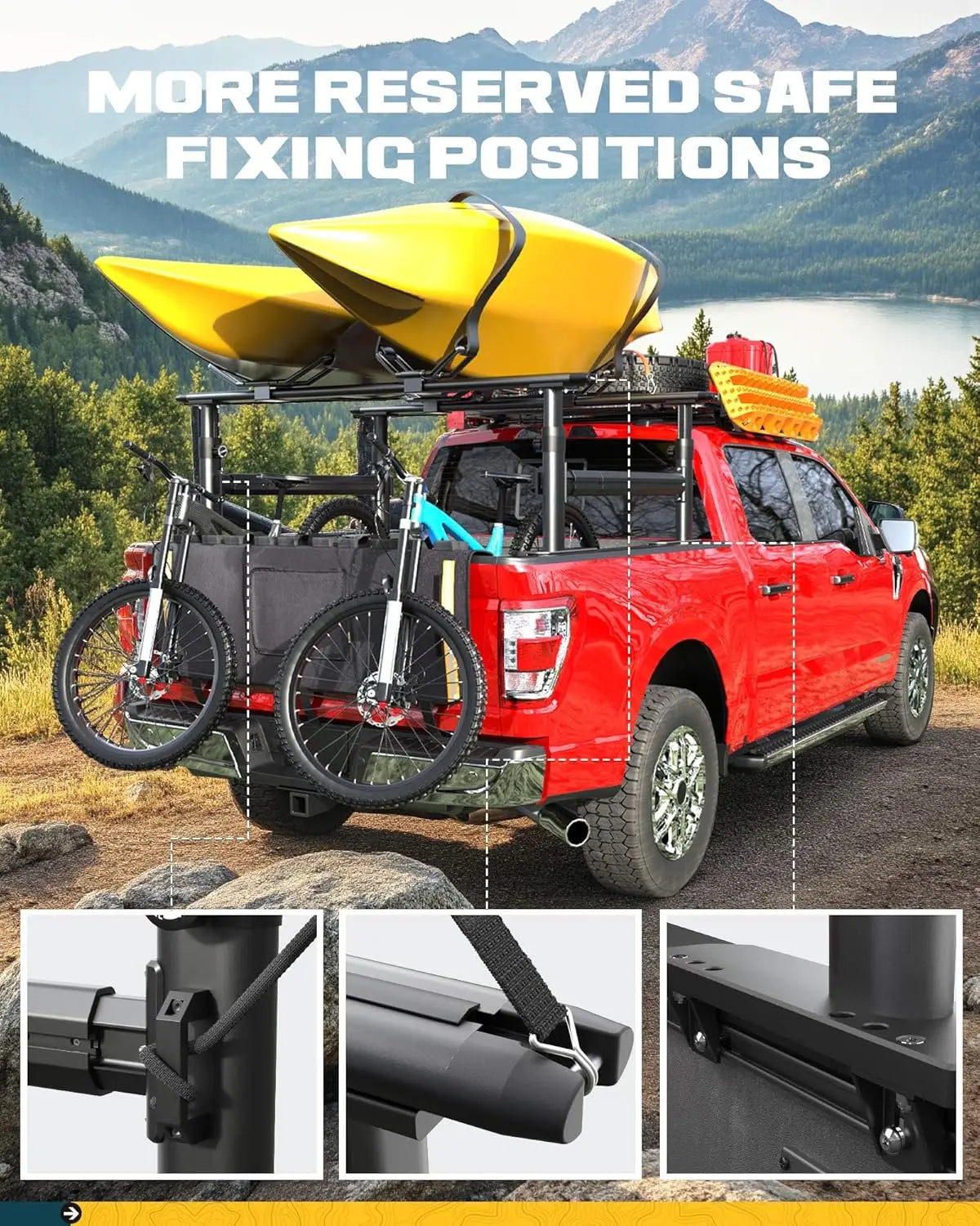 Universal Adjustable Truck Bed Rack for Full Size Trucks 600 LBS with Side Bars-7