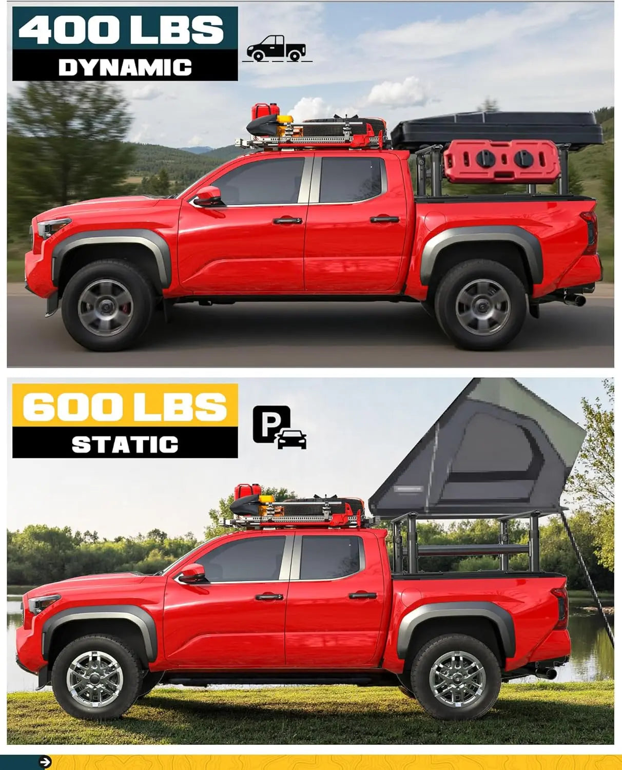 Adjustable Truck Bed Rack with Side Bars for Toyota Tacoma & Jeep Gladiator | Overland Cargo & Gear Mount-10