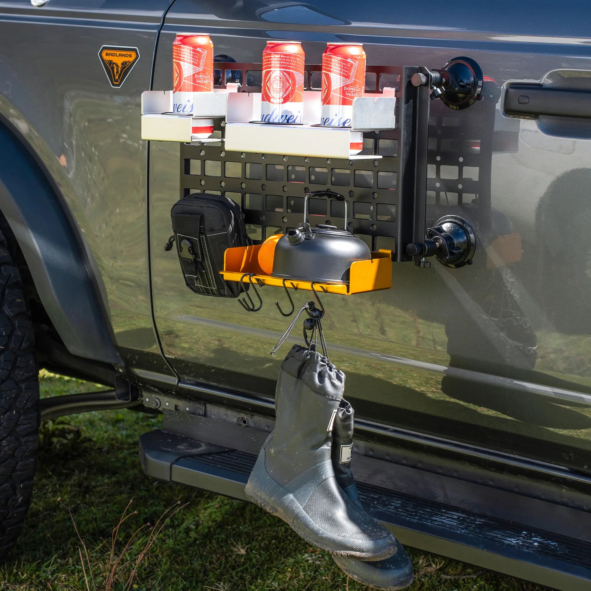 Magnetic Vehicle Side Tray System with MOLLE Panel for Pickup Camping, Outdoor Cooking and Jobsite Organization-3