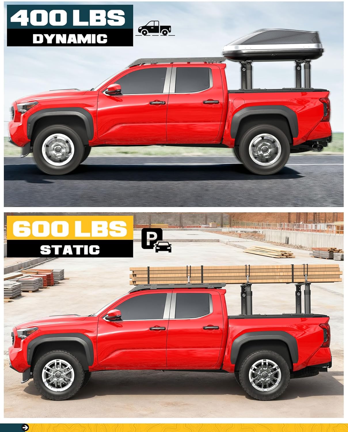 TRUMGETA Adjustable Truck Bed Rack Compatible with Tonneau Cover w/T-Slot Rails for Tacoma, Gladiator, Frontier, Colorado, Ranger