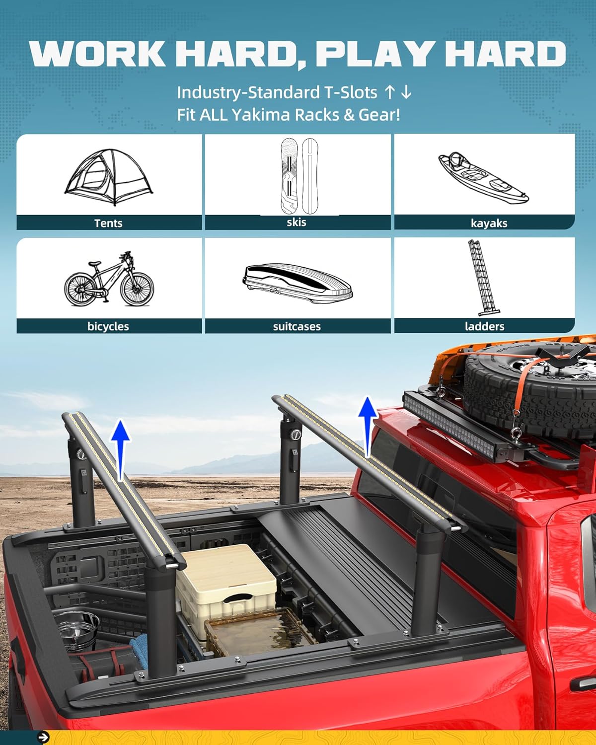 TRUMGETA Adjustable Truck Bed Rack Compatible with Tonneau Cover w/T-Slot Rails for Tacoma, Gladiator, Frontier, Colorado, Ranger