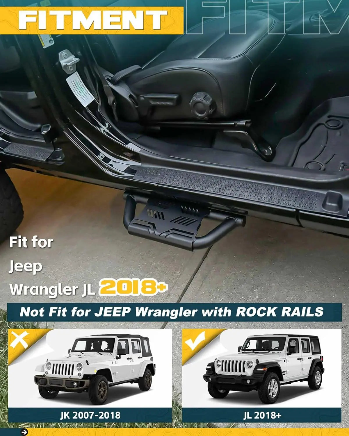 4PCS EZ Side Steps for 2018-2025 Jeep Wrangler JL (NOT for Rock Rails)-3