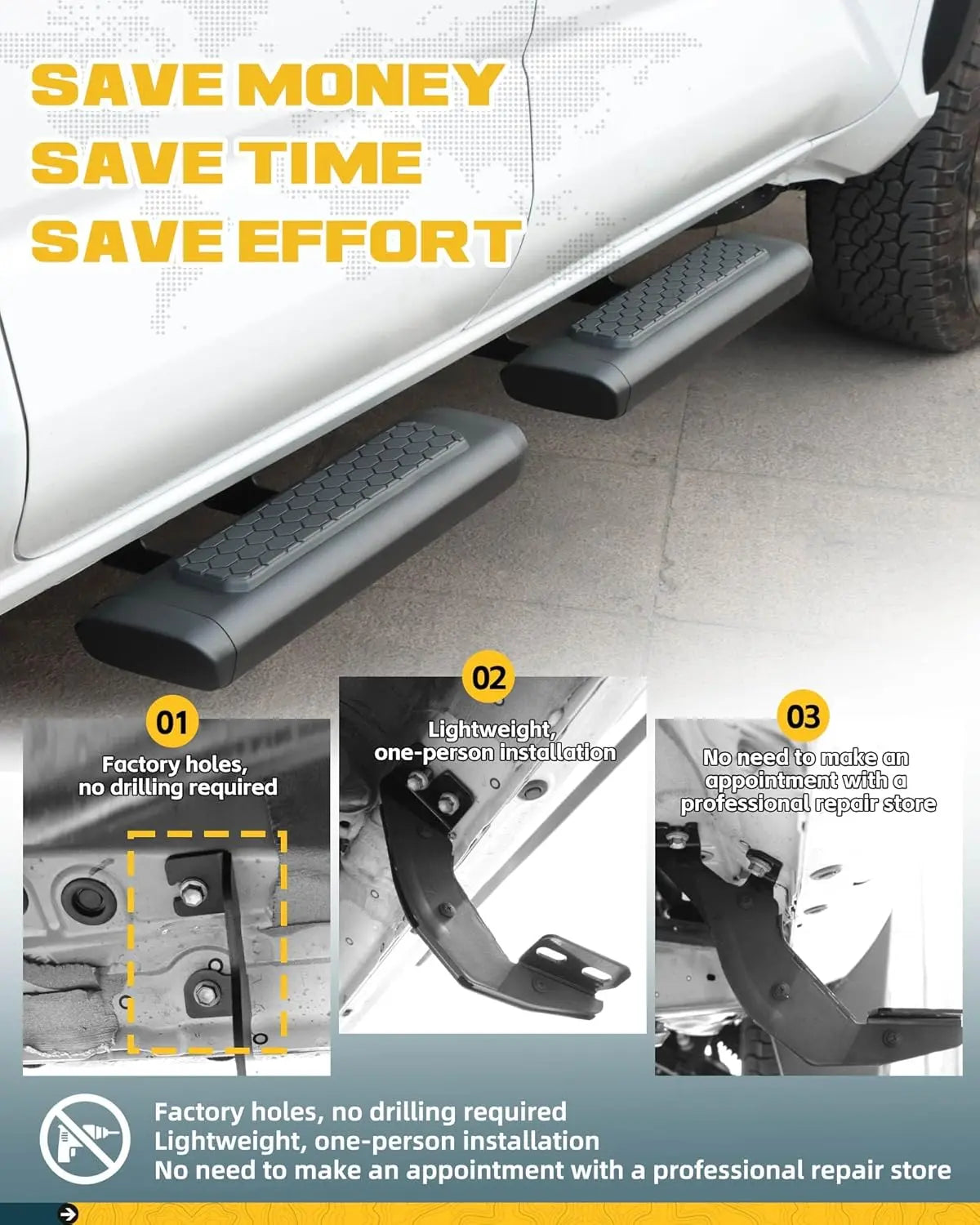 4PCS Upgrade EZ Side Steps for 2024 2025+ Toyota Tacoma Double Cab/Crew Cab-9