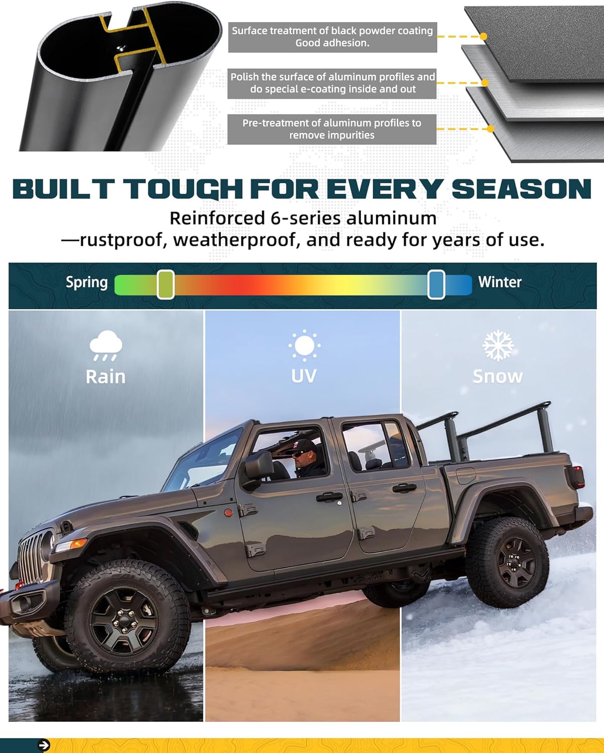 TRUMGETA Truck Bed Rack Fit for Tacoma Gladiator Mid Size Pickups with Tonneau Cover w/T-Slot Rails