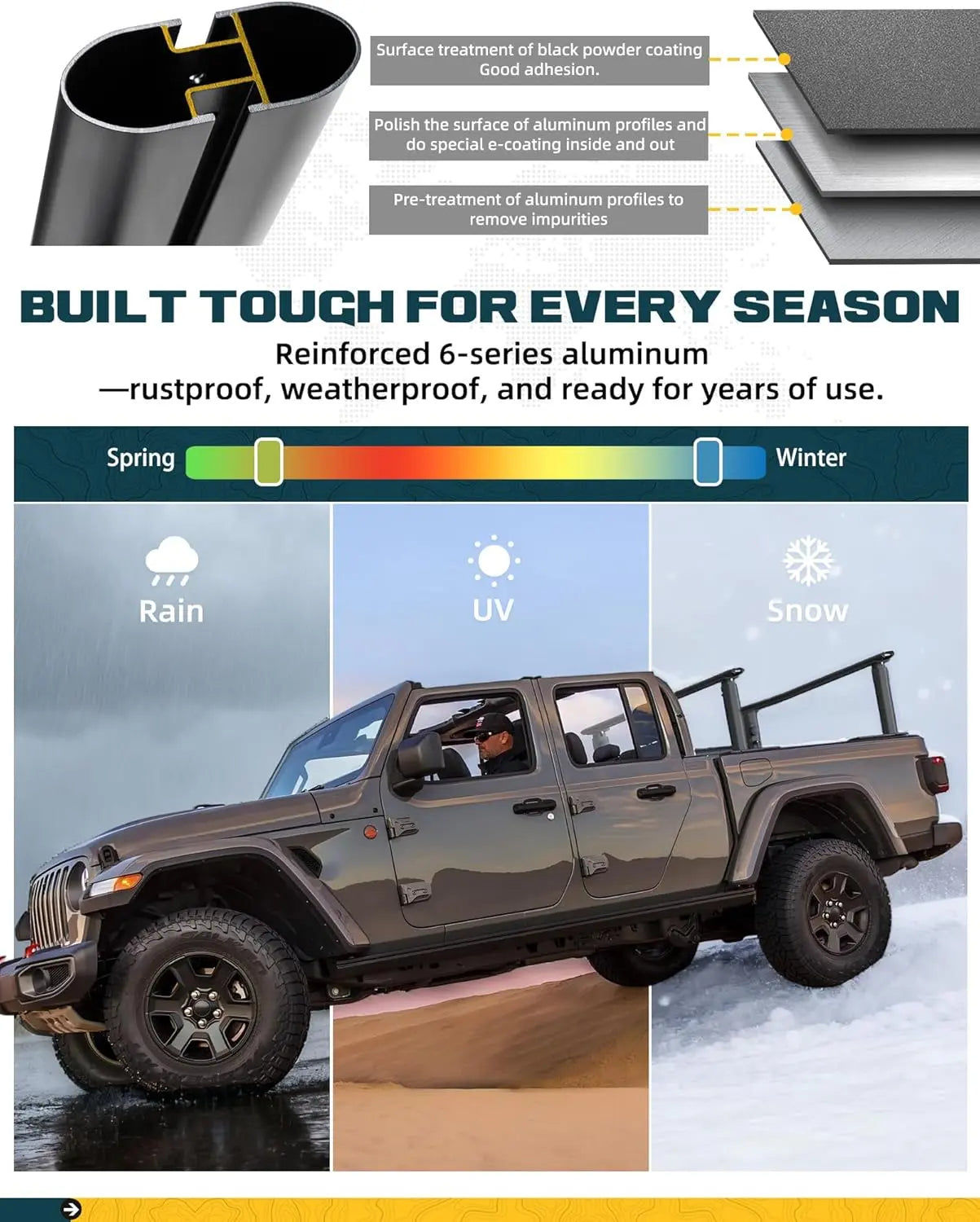 Truck Bed Rack Fit for Tacoma Gladiator Mid Size Pickups with Tonneau Cover w/T-Slot Rails-6