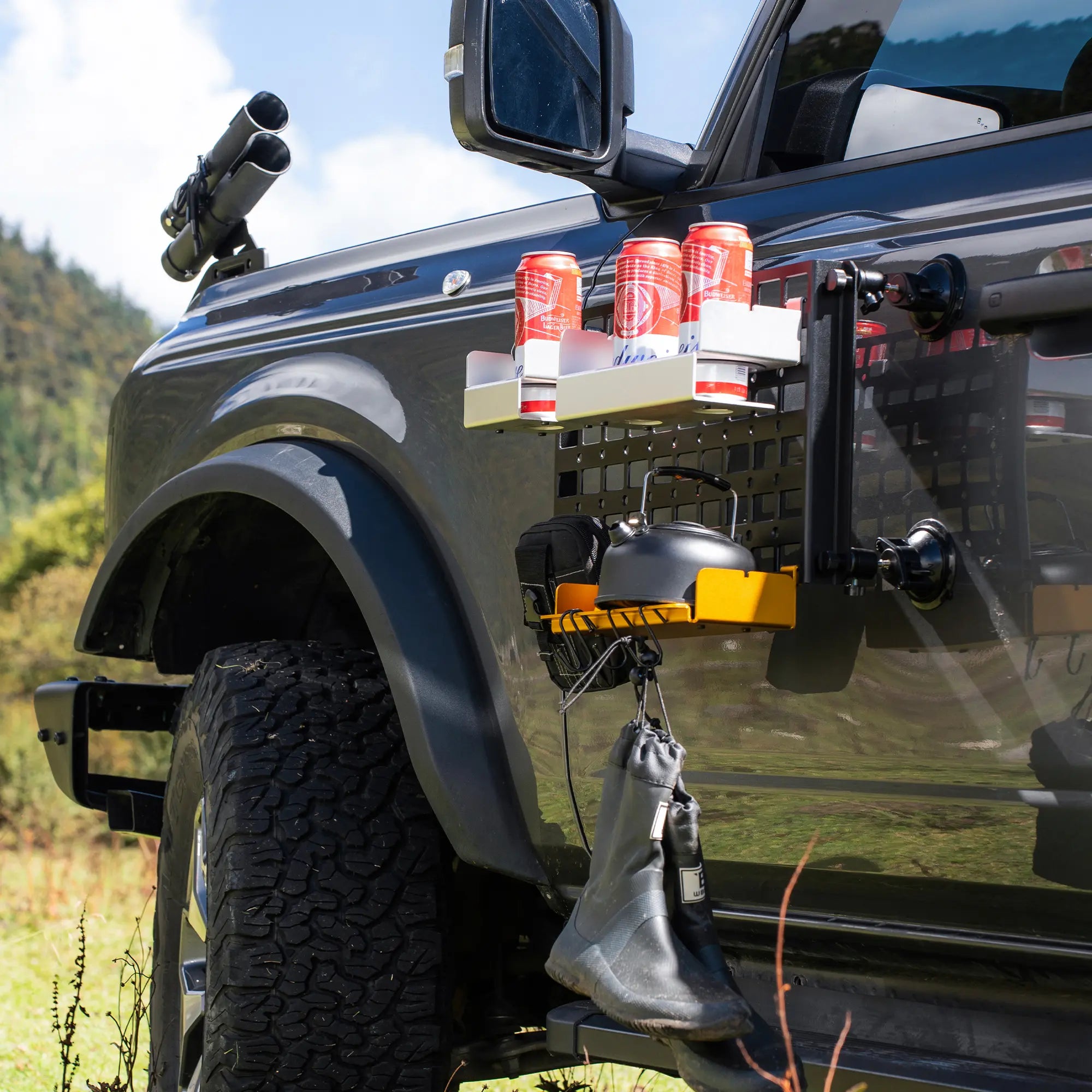 Magnetic Vehicle Side Tray System with MOLLE Panel for Pickup Camping, Outdoor Cooking and Jobsite Organization-4