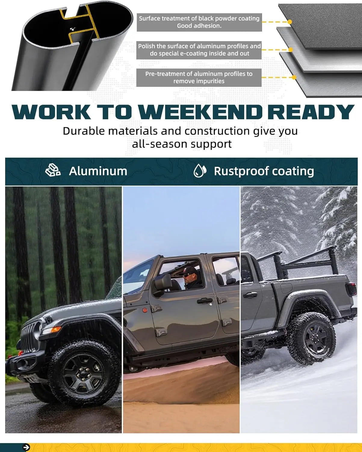Adjustable Truck Bed Rack with Side Bars for Toyota Tacoma & Jeep Gladiator | Overland Cargo & Gear Mount-11