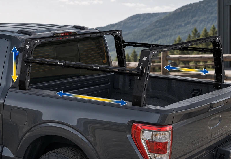 Adjustable truck bed rack configured for a pickup truck