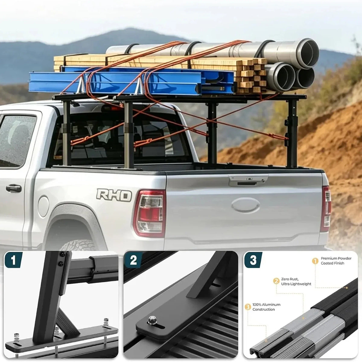 TRUMGETA Heavy Duty 1000LB Adjustable Bed Rack for Trucks - ULTRA