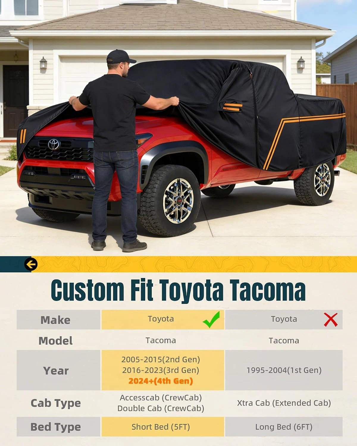 TRUMGETA Waterproof Full Truck Cover for 2005-2026 Toyota Tacoma Xtra/Access/Double Cab - 10-Layer Outdoor Protection