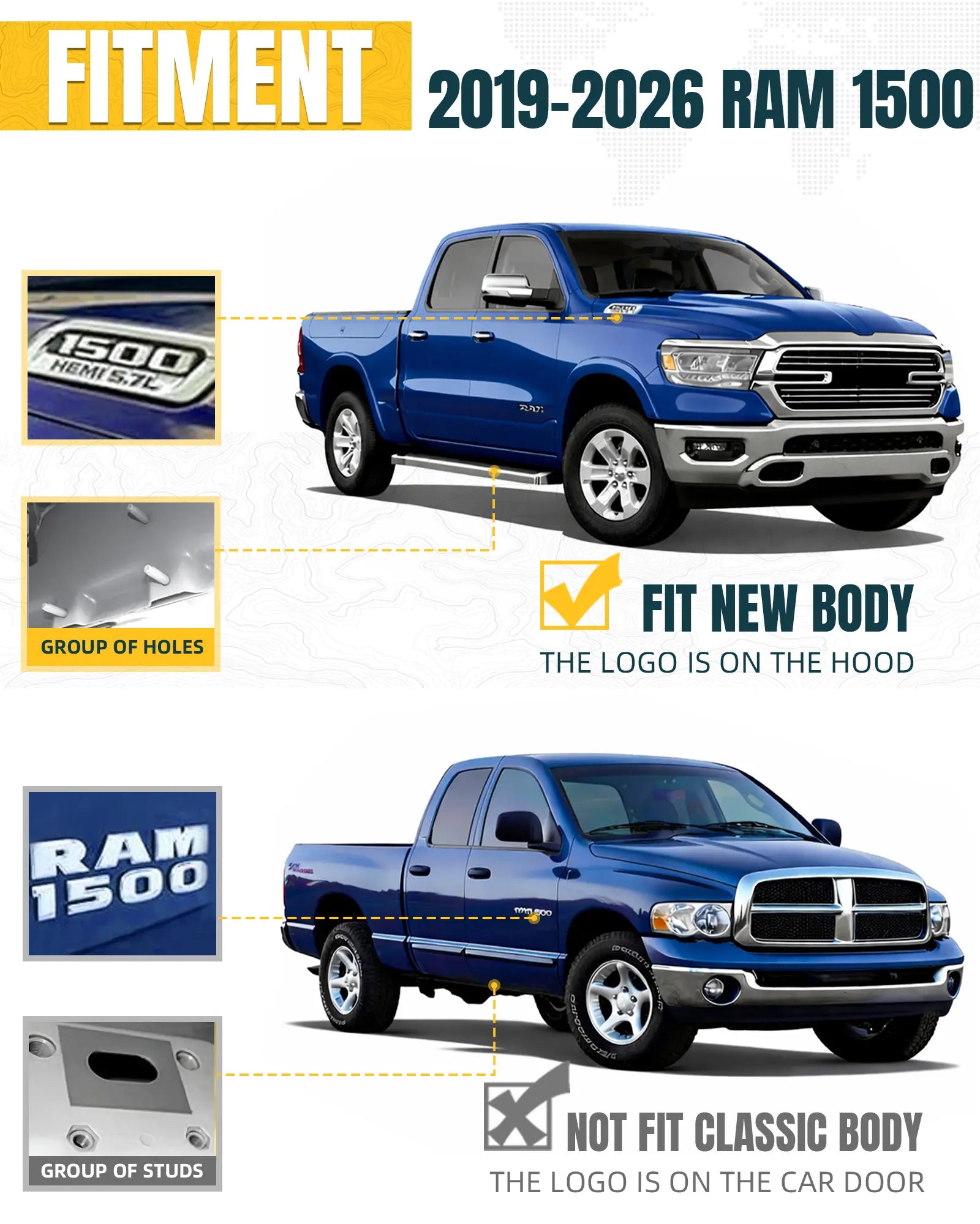 4PCS EZ Side Steps for Dodge RAM 1500 Crew Cab 2019-2026-2