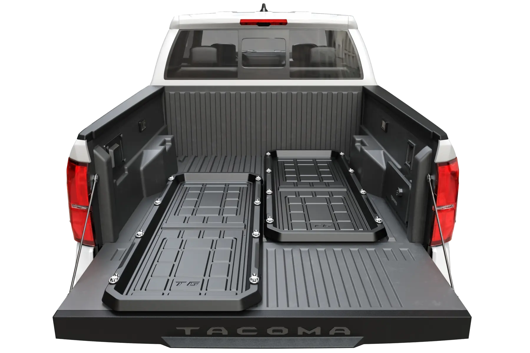 TRUMGETA Bed Storage Solution for 2024-2026 Toyota Tacoma, Slide Out Cargo Tray with Keyless Security Lockbox