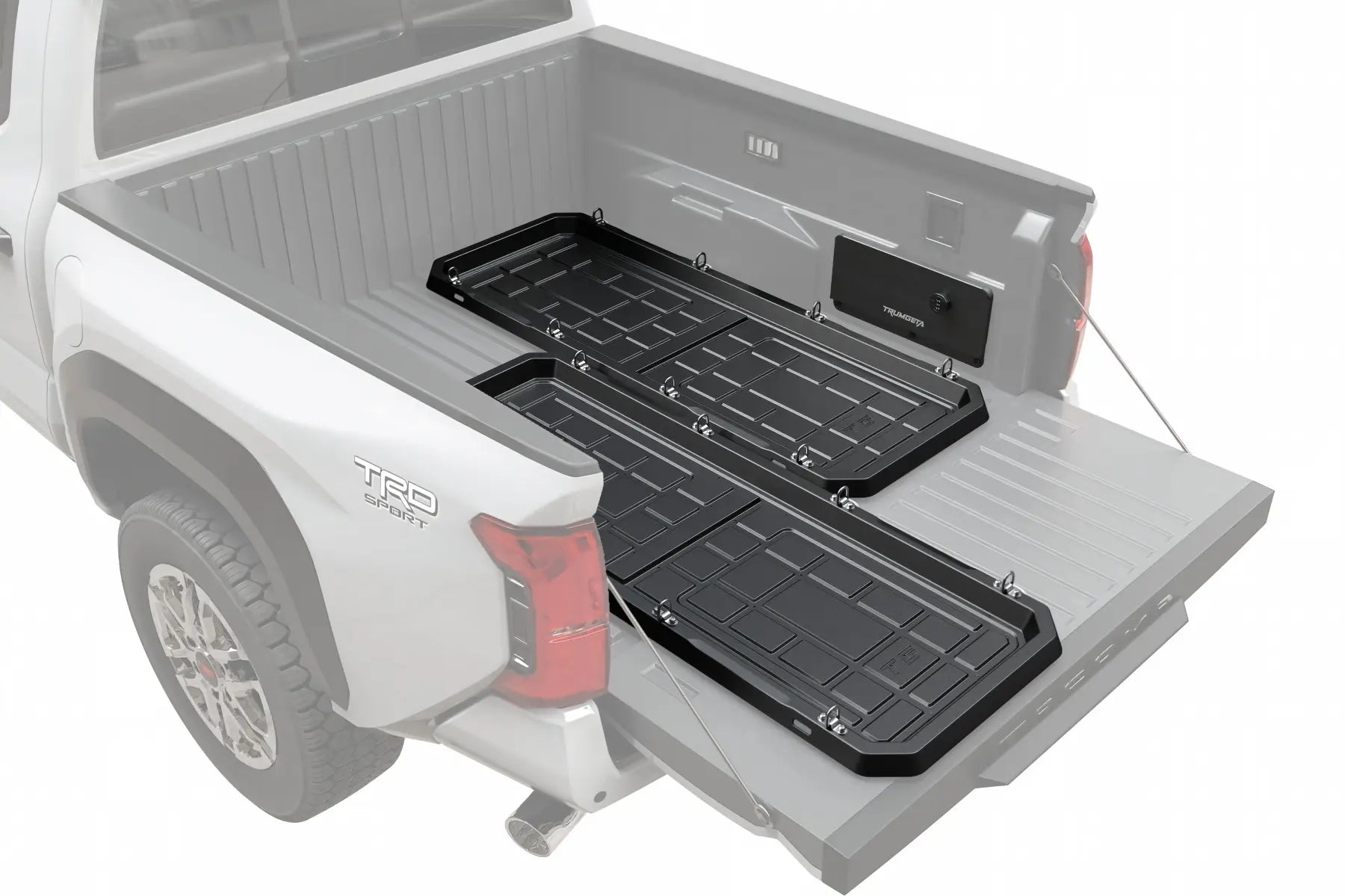 TRUMGETA Bed Storage Solution for 2024-2026 Toyota Tacoma, Slide Out Cargo Tray with Keyless Security Lockbox
