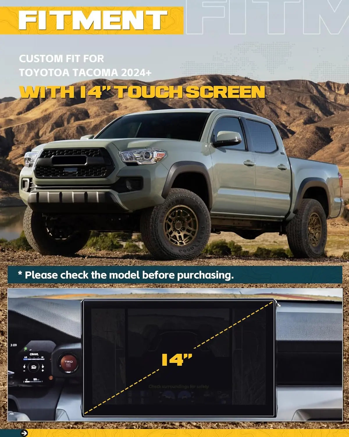 2024 2025 Toyota Tacoma Screen Protector for Limited Trailhunter TRD Pro 14"-2