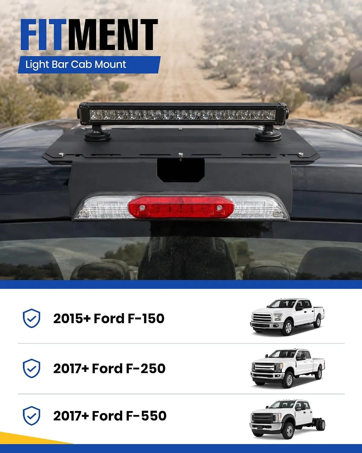 Trumgeta Drill-Free Cab Light Bar & Antenna Mount for Ford F-150 2015+ & Super Duty 2017+