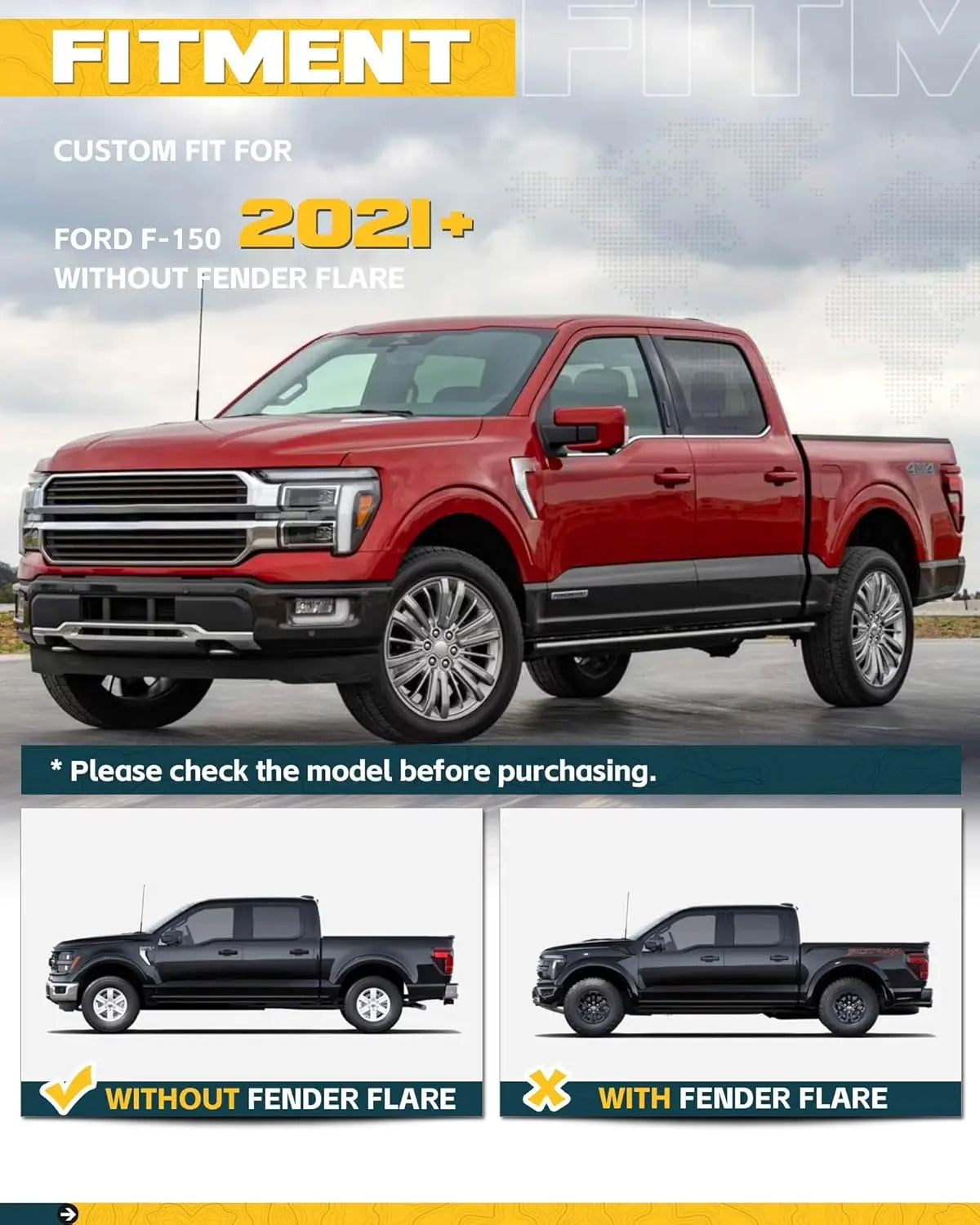4PCS Upgraded Mud Flaps for Ford F-150 F150 Without Fender Flare 2021-2025-2