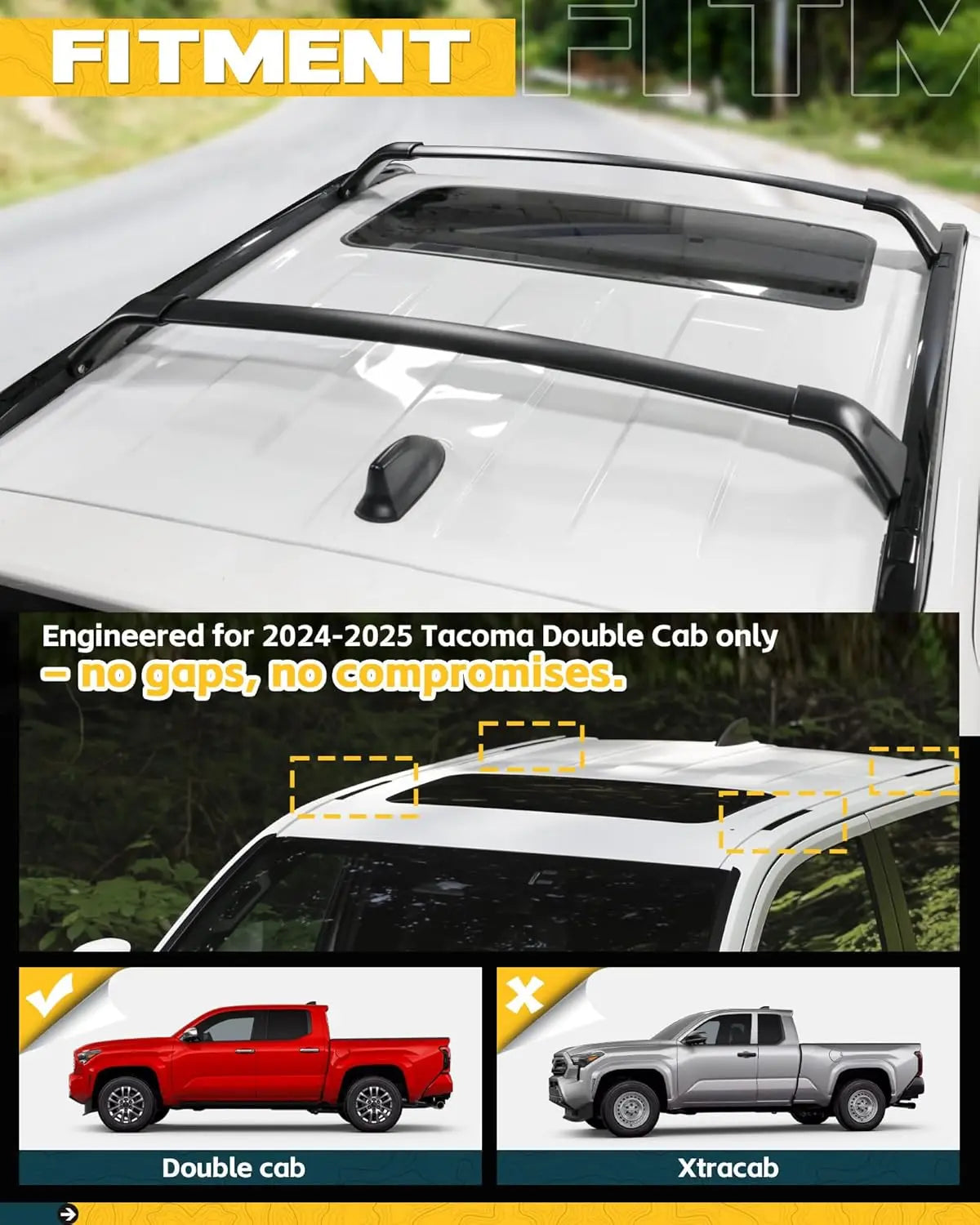 260 lbs Roof Rack Cross Bars Kit for 2024 2025 Toyota Tacoma Double Cab-2