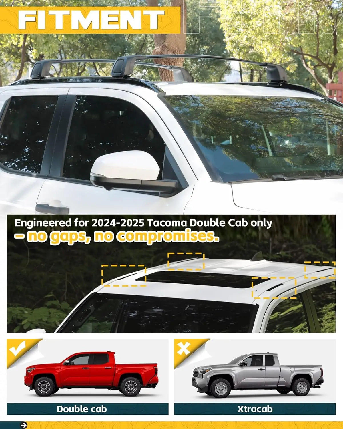 Lockable Roof Rack Cross Bars Kit for 2024 2025 Toyota Tacoma Double Cab-2