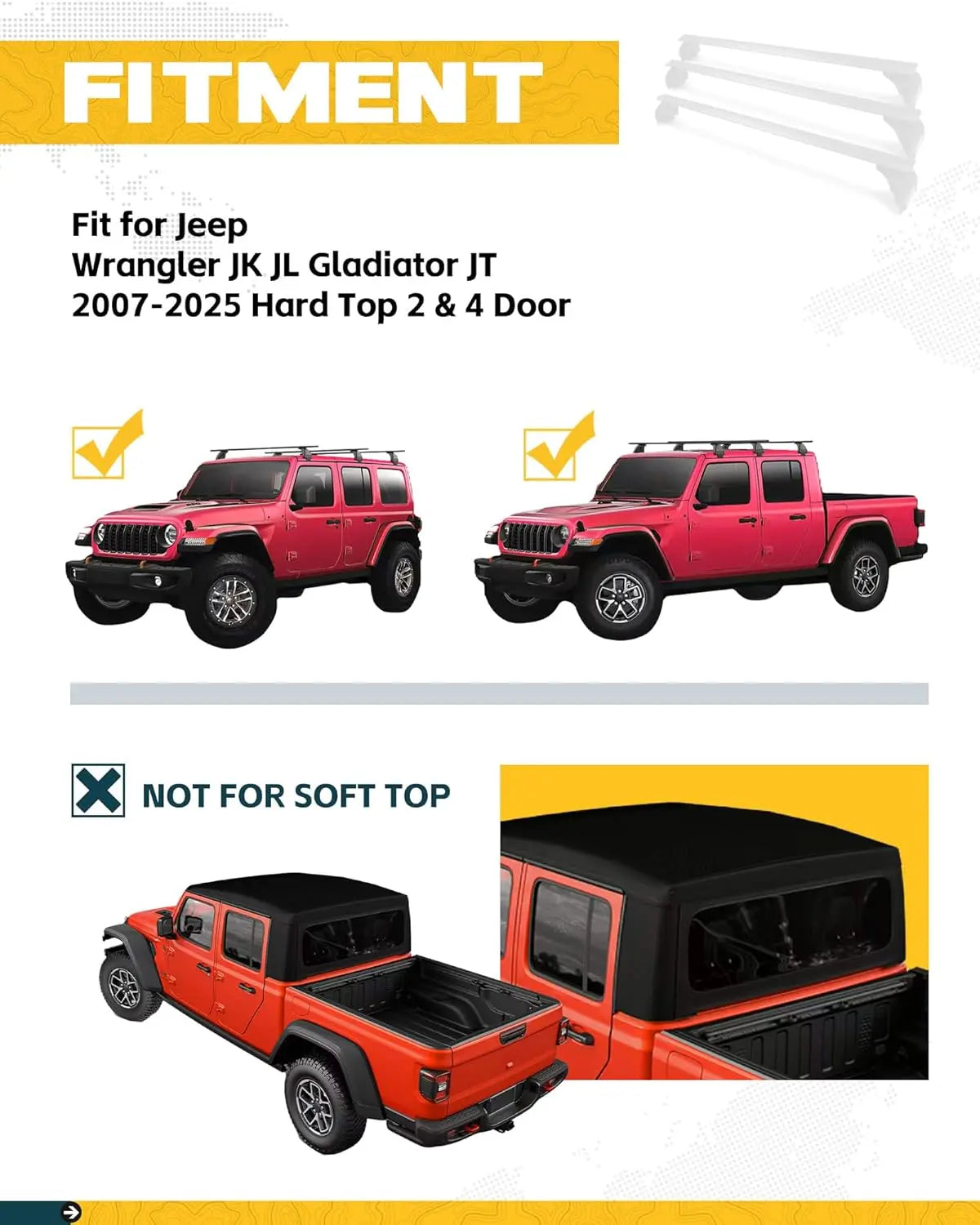 3X Cross Bars Set for Jeep Wrangler Gladiator-2