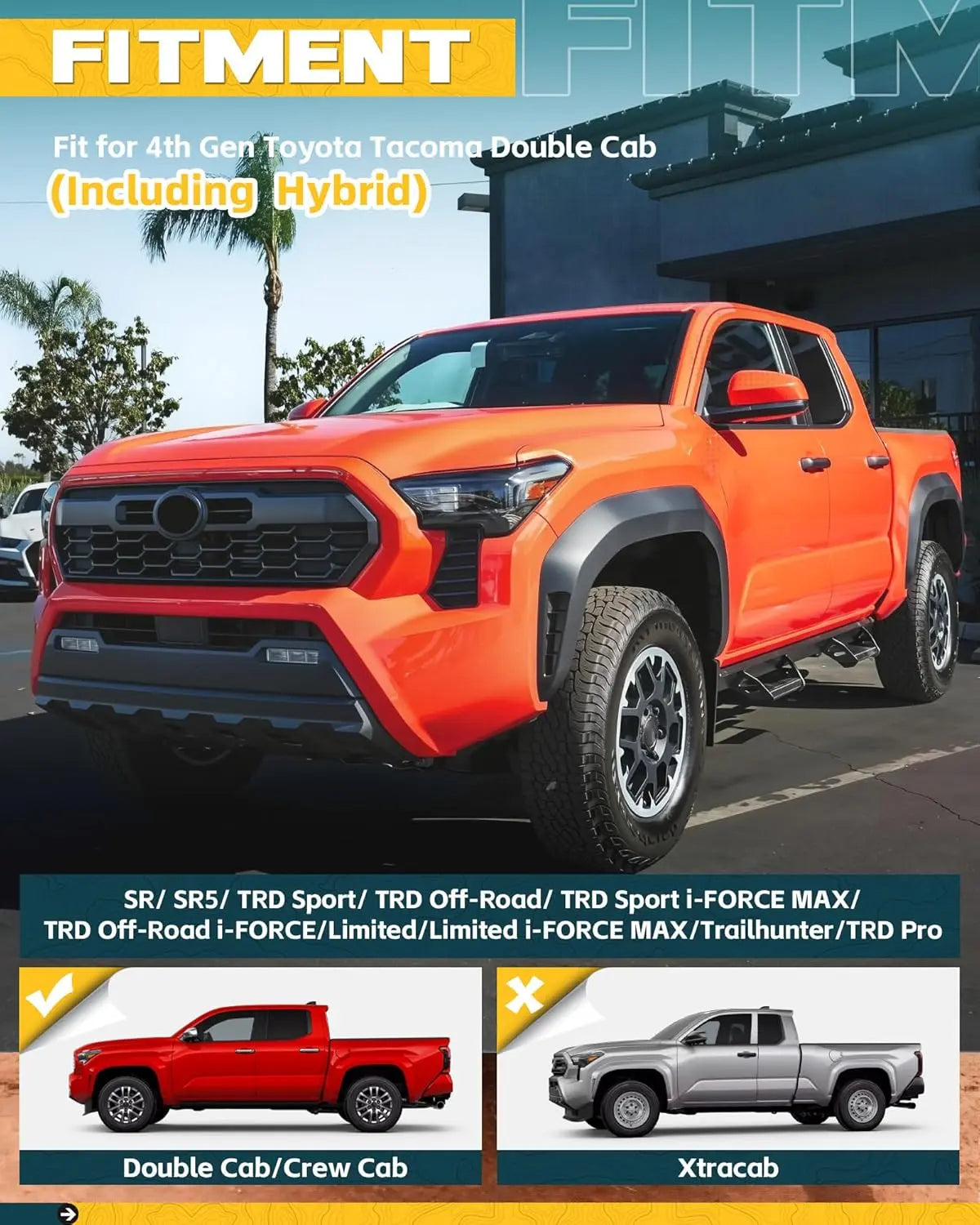 600 lbs Drop Down Running Boards for 2024 2025 Toyota Tacoma Double Cab & Hybrid-2