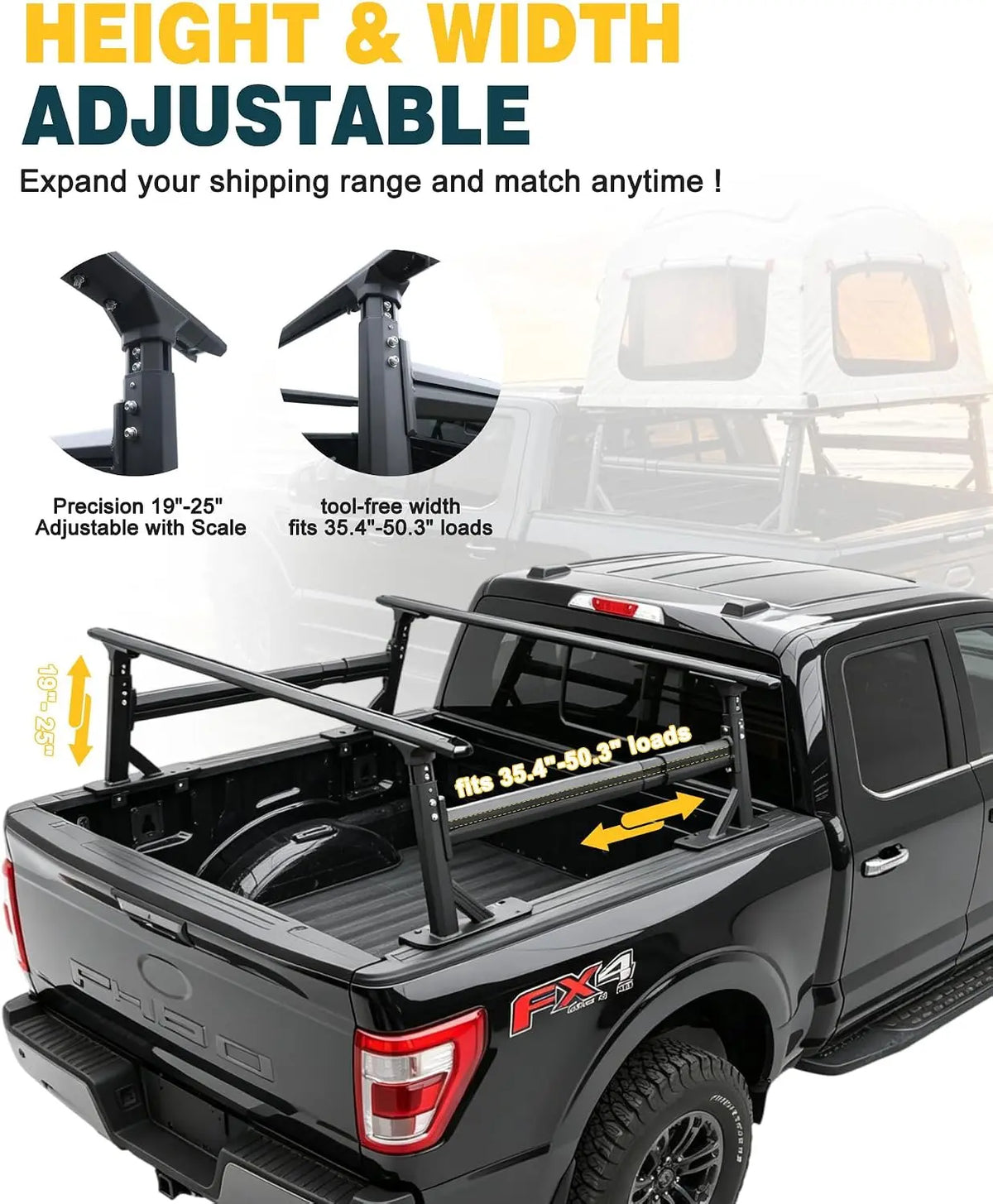 Soporte ajustable TRUMGETA ULTRA de alta resistencia para caja de camioneta, capacidad de 1000 libras