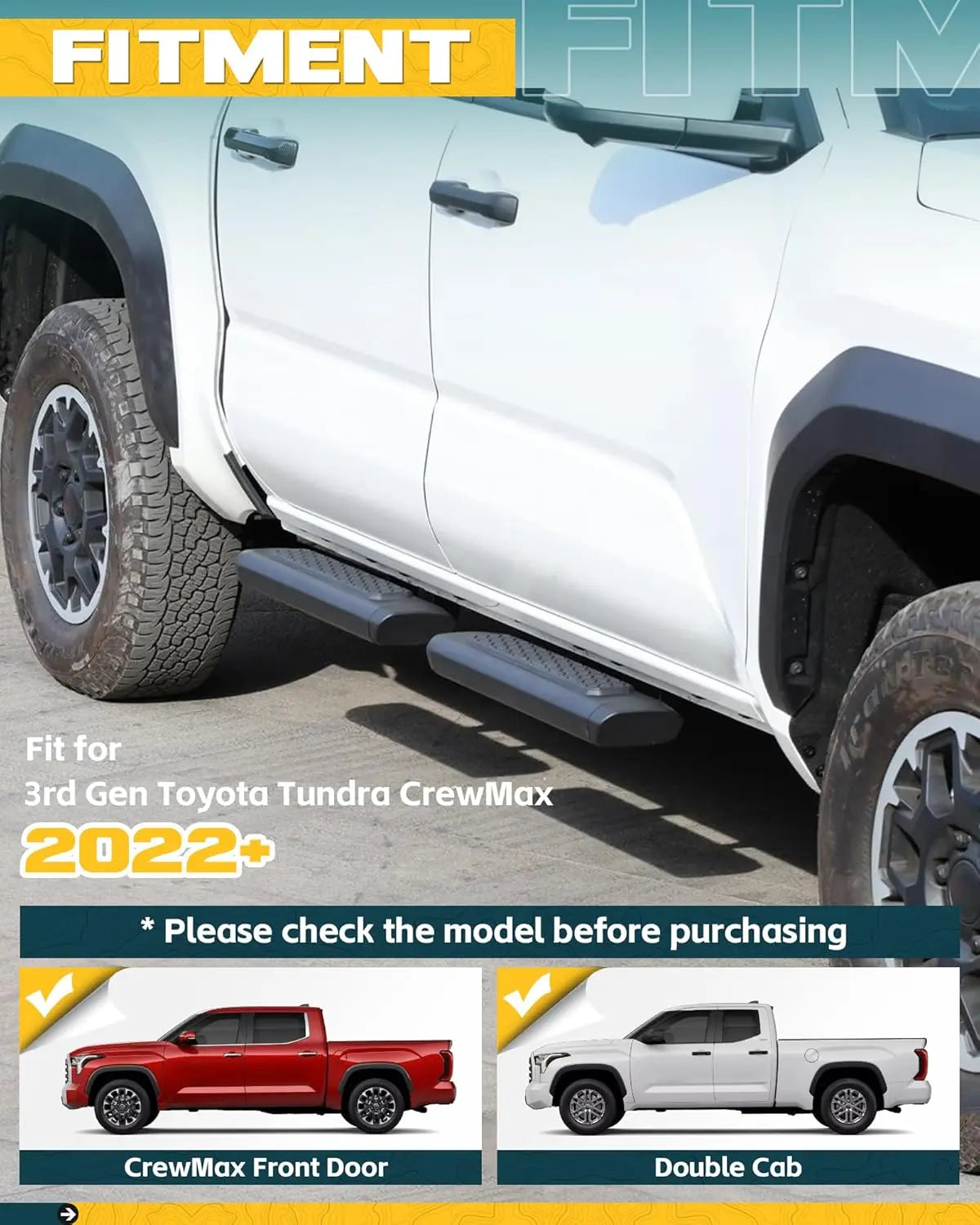 2PC EZ Side Steps for 2022-2025 Toyota Tundra Double Cab/CREWMAX CAB Front Door Running Boards-2