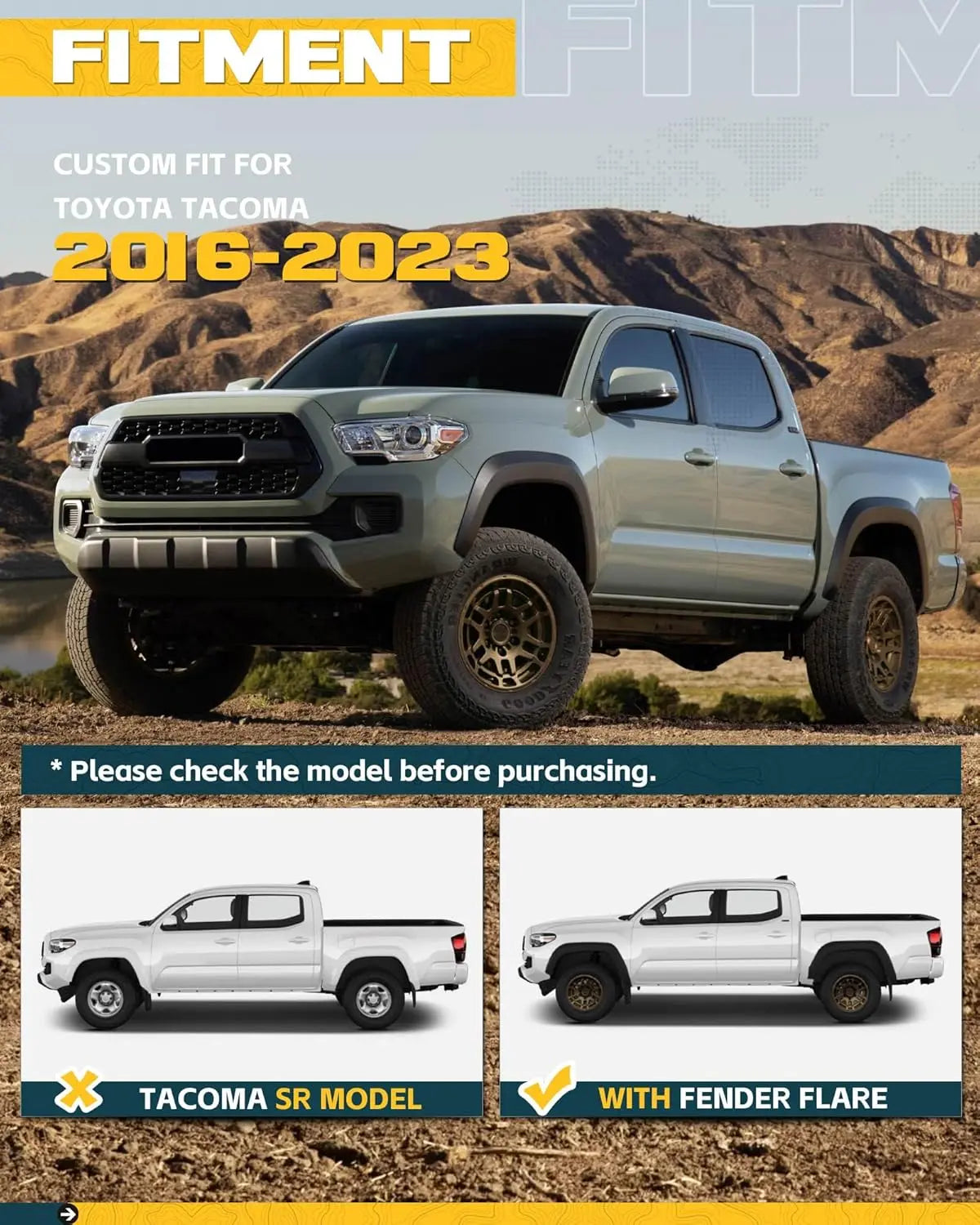 4PCS Silver Truck Mud Flaps Splash Guards for Toyota Tacoma 2016-2023-2
