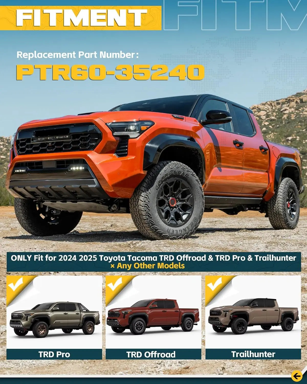 Front Skid Plate Protection for 2024 2025 Toyota Tacoma PTR60-35240-2