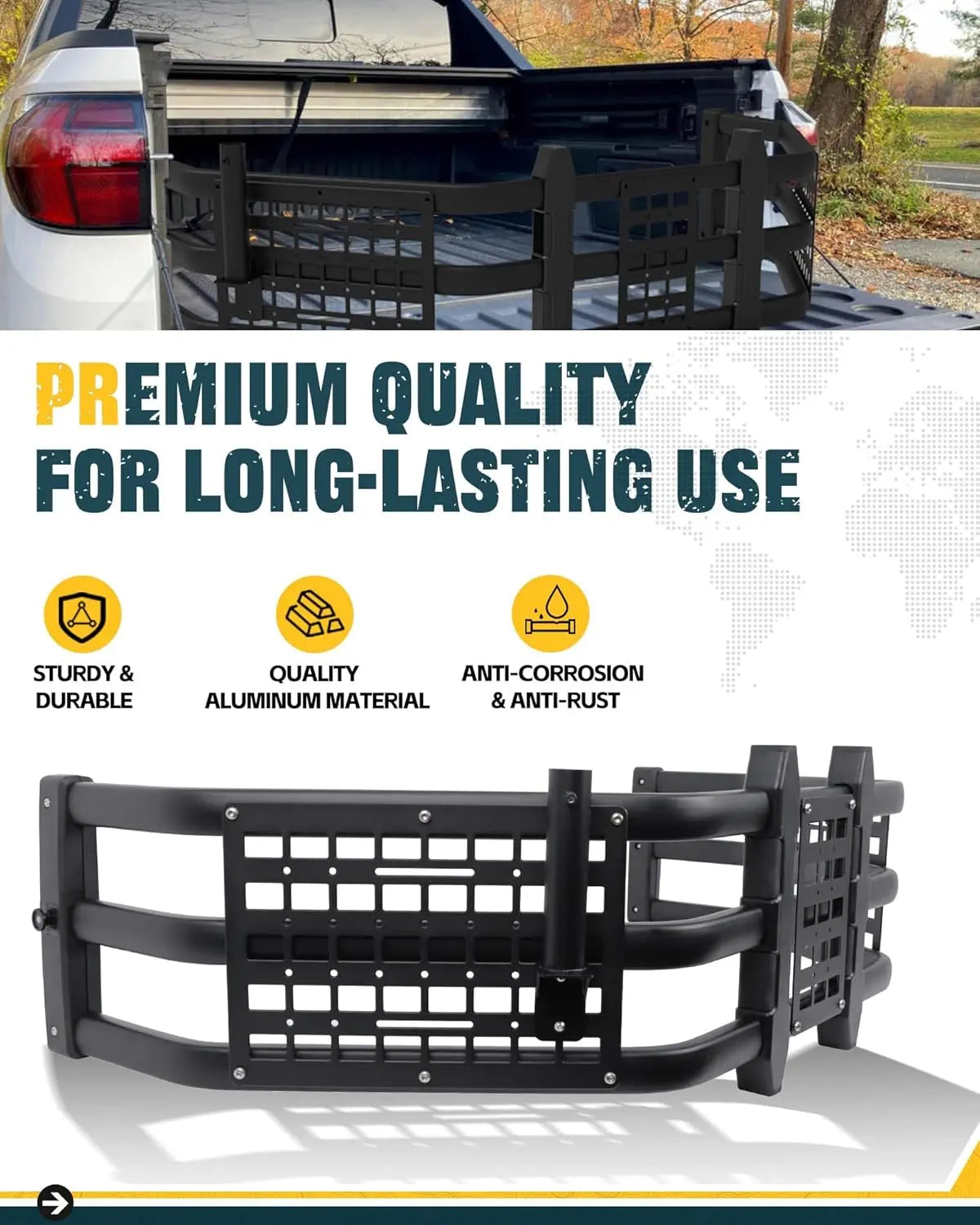 Truck Bed Extender for Hyundai Santa Cruz 2022-2025 with Molle Panel and Flag Bracket-3