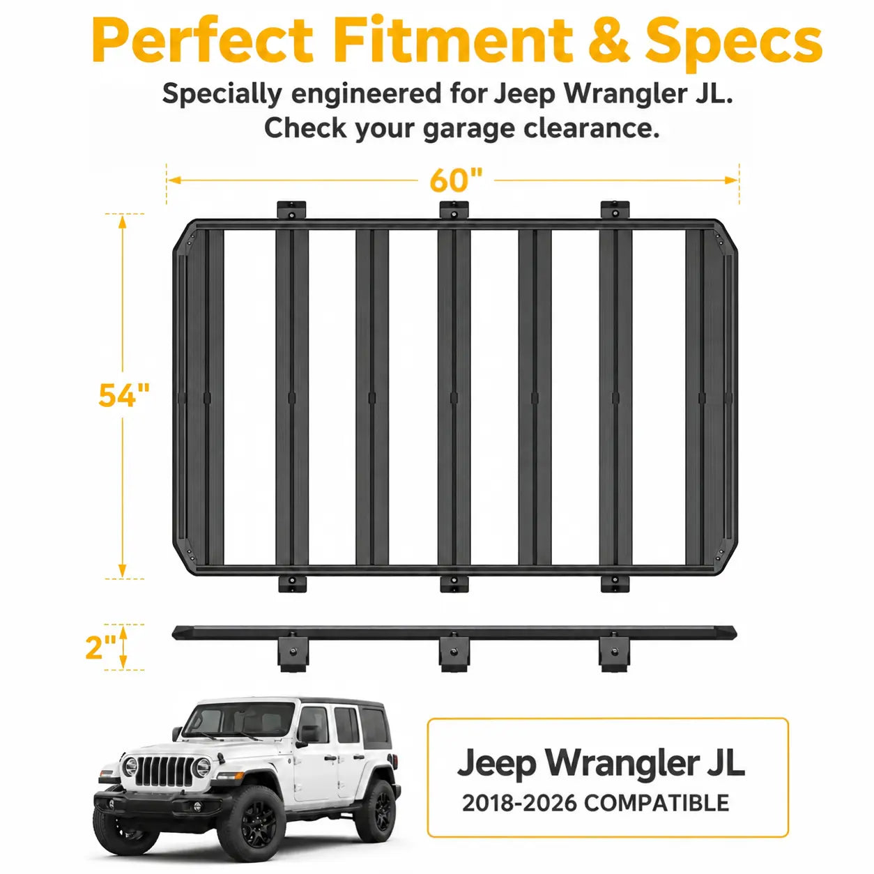 TRUMGETA 54" x 60" Aluminum T-Slot Roof Rack Platform for Jeep Wrangler JL 2018–2026
