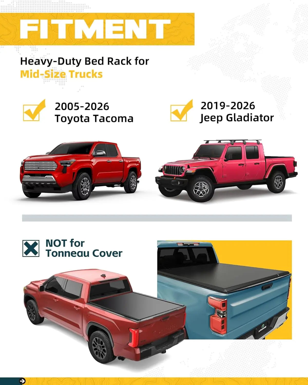 Adjustable Truck Bed Rack for Toyota Tacoma & Jeep Gladiator with Side Bars-3