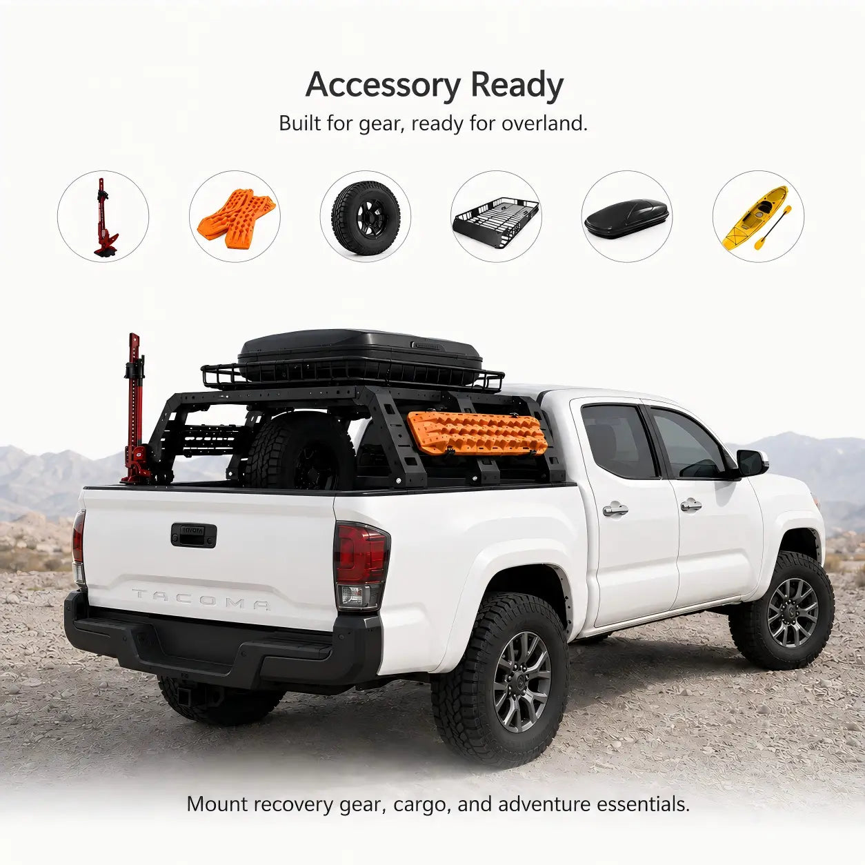 TRUMGETA Overland Bed Rack Fit for 2005-2024 Toyota Tacoma, Overland Tent Rack with T-Slot System