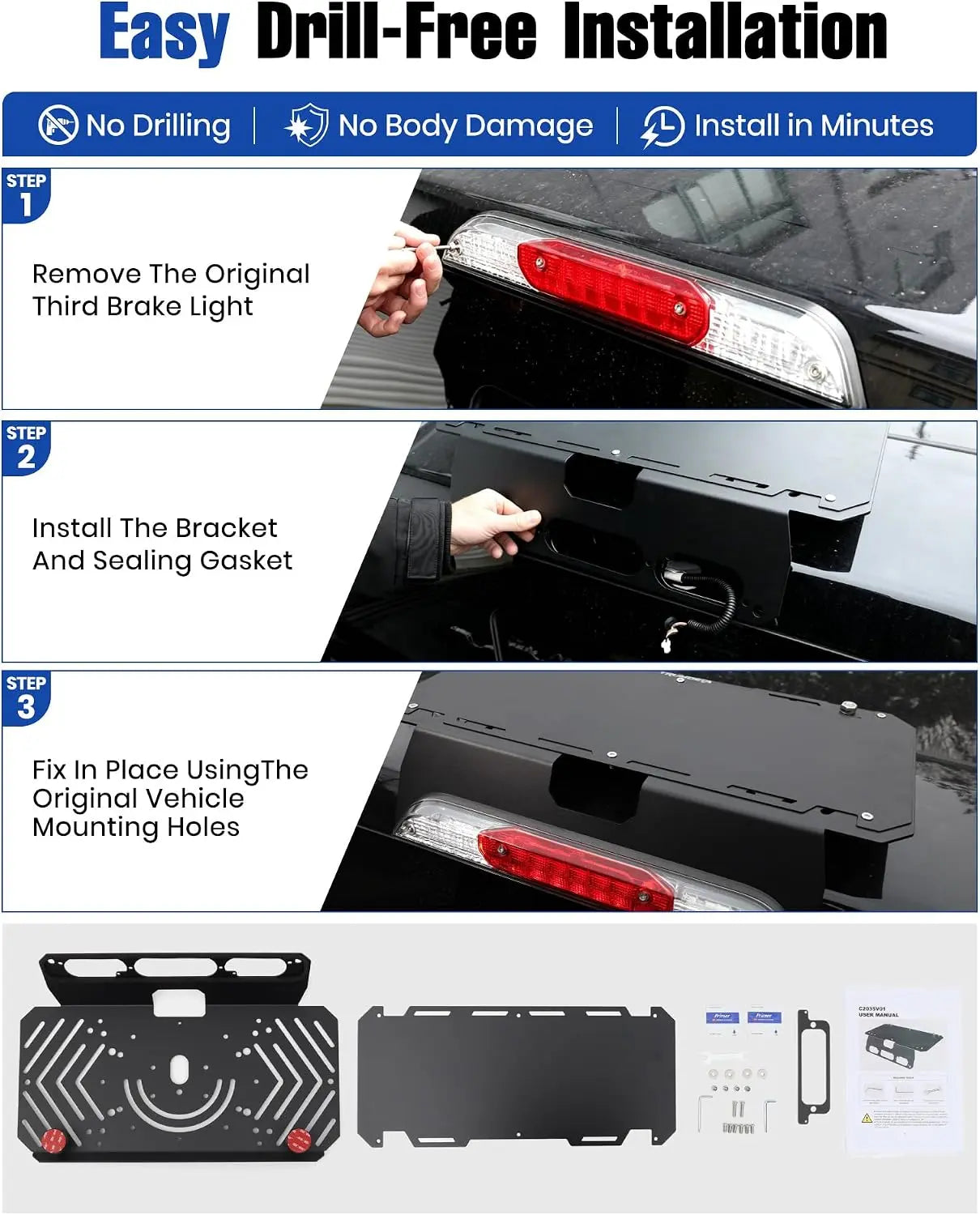 Trumgeta Drill-Free Cab Light Bar & Antenna Mount for Ford F-150 2015+ & Super Duty 2017+