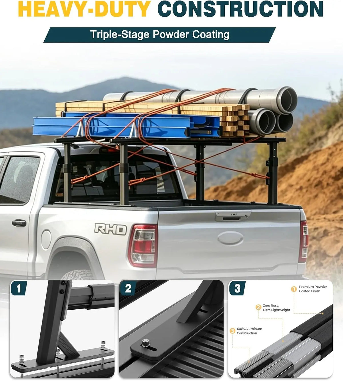 Soporte ajustable TRUMGETA ULTRA de alta resistencia para caja de camioneta, capacidad de 1000 libras
