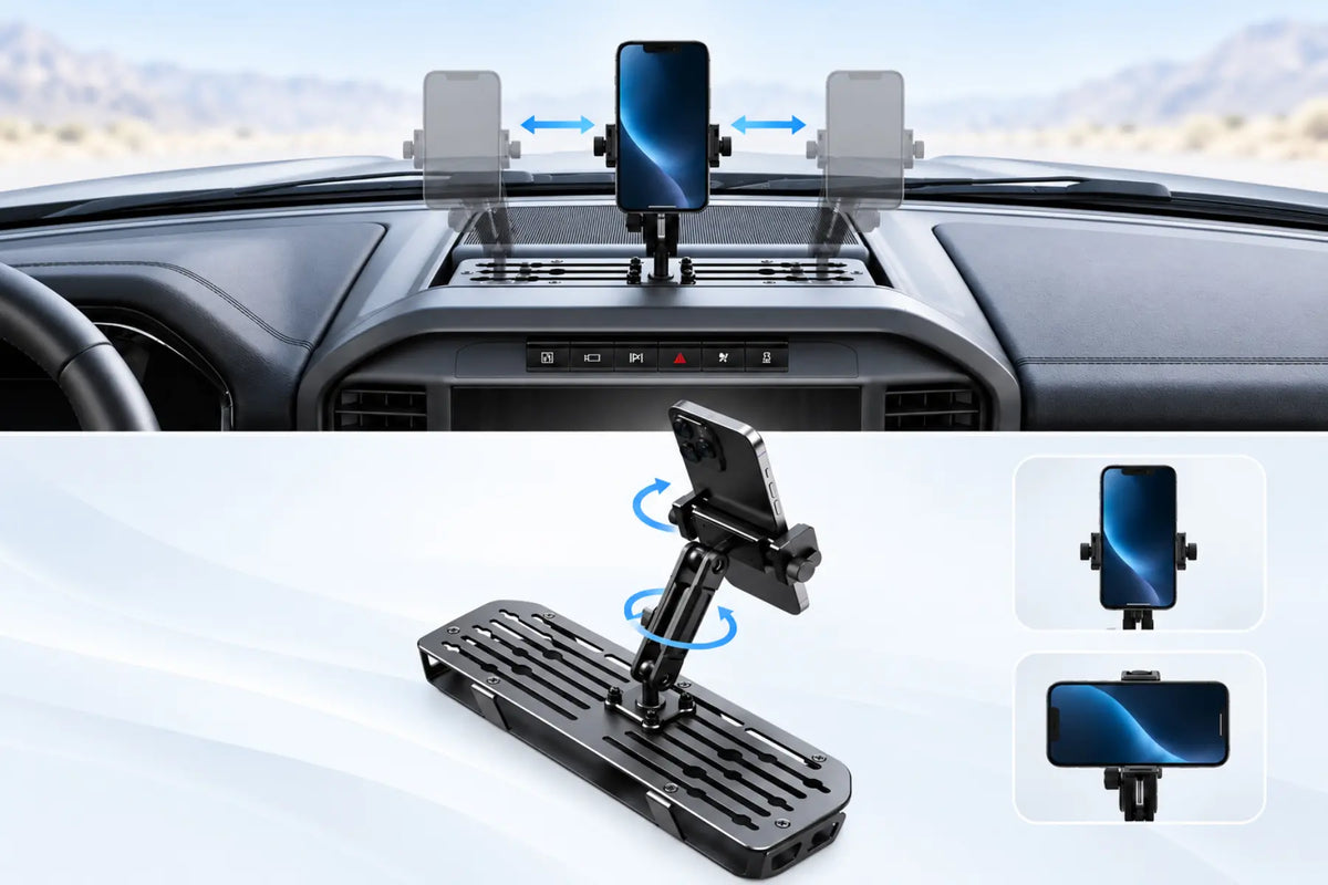 TRUMGETA Aluminum Modular Dash Mounting Platform with Phone Holder for 2021-2025 Ford F-150 & 2021-2023 Raptor