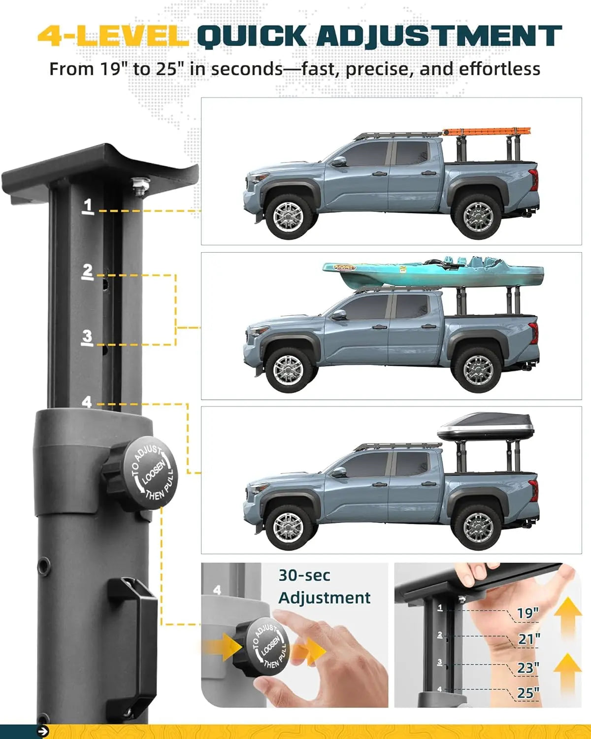 Truck Bed Rack Fit for Tacoma Gladiator Mid Size Pickups with Tonneau Cover w/T-Slot Rails-2